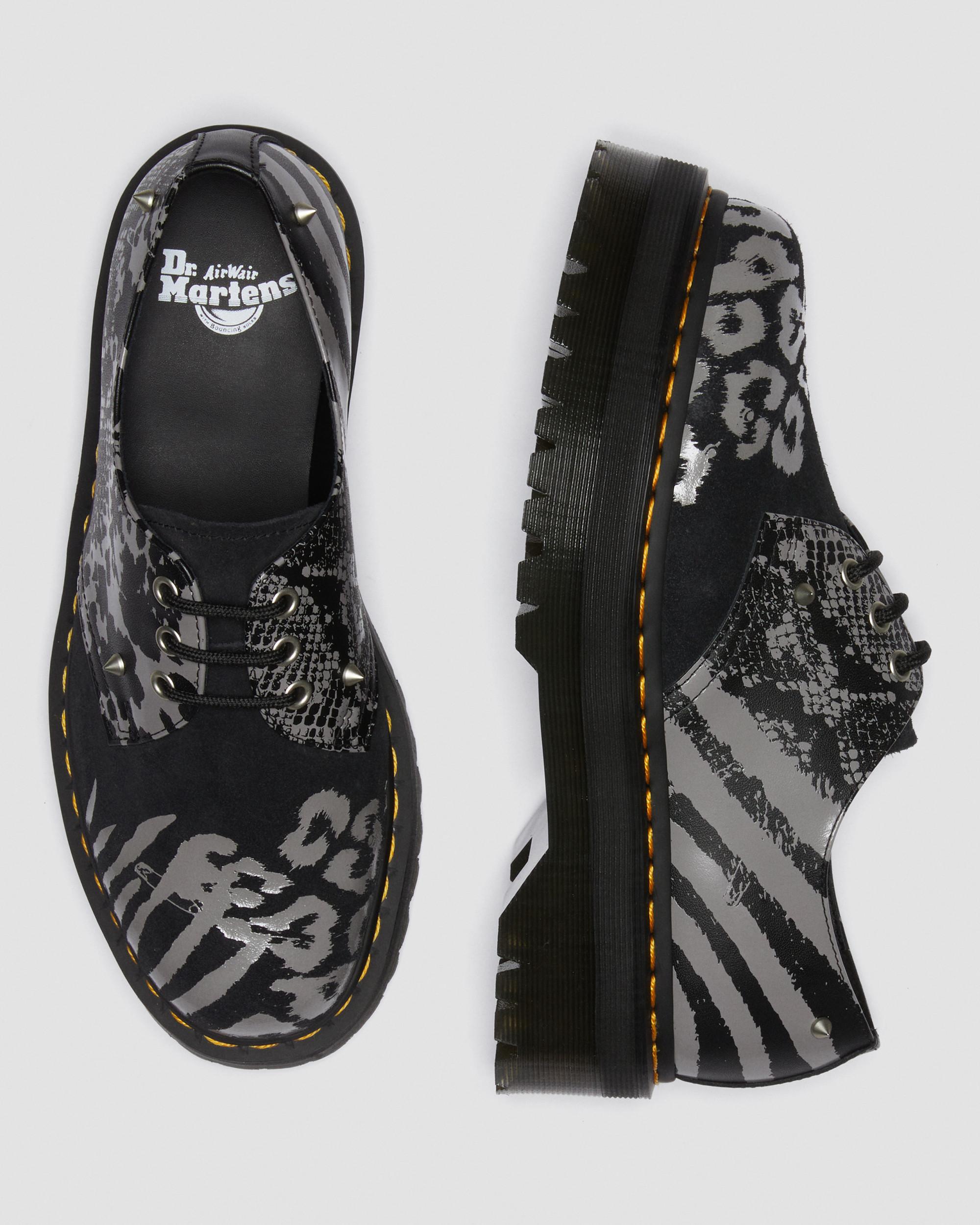 1461 Animal Clash Leather & Suede Platform Shoes in BLACK+GREY
