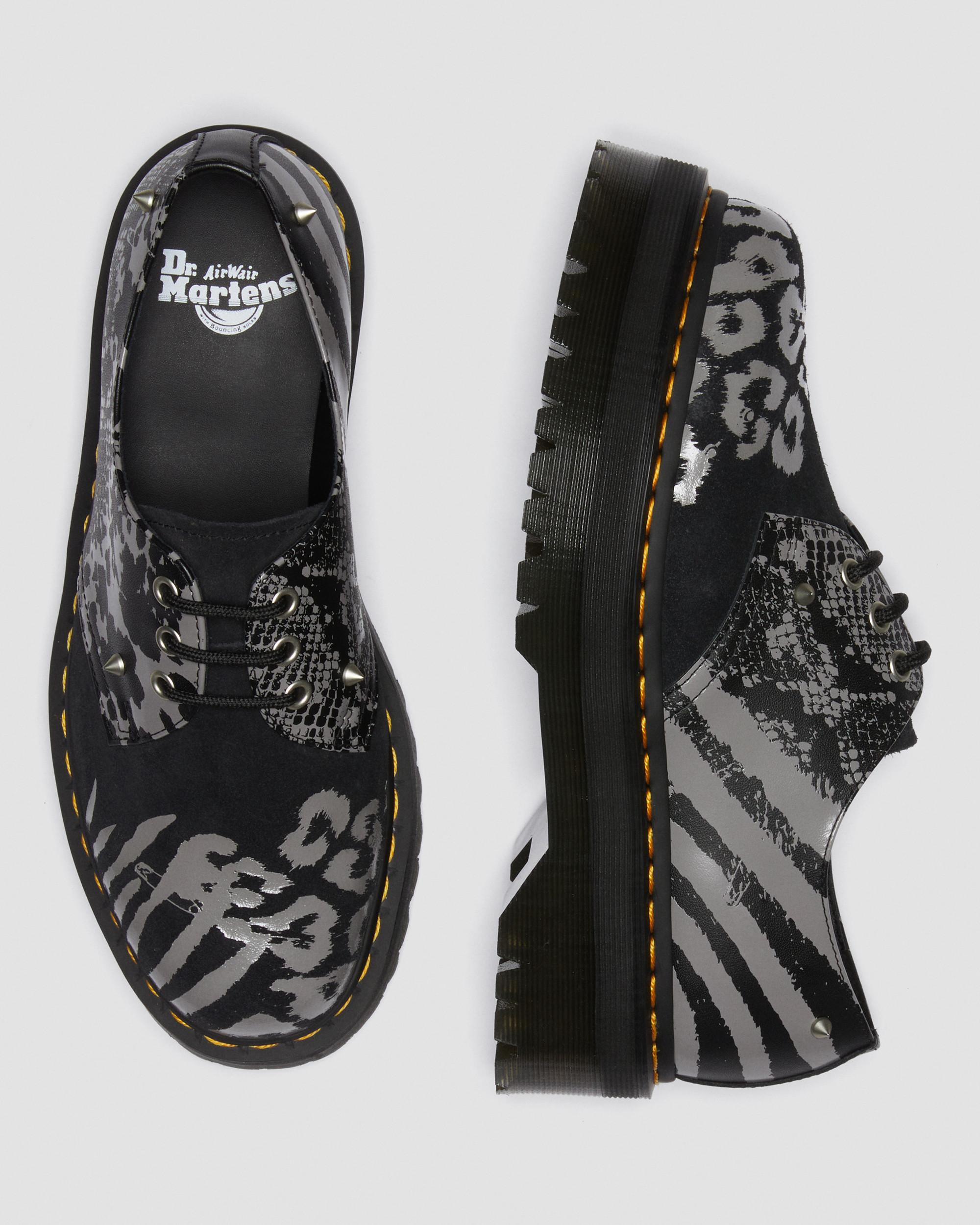 1461 Animal Clash Leather & Suede Platform Shoes in Black+Grey