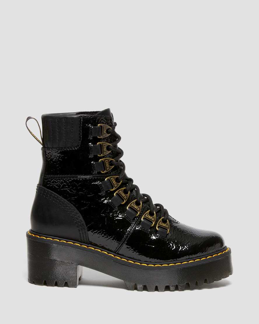 Laurenne Distressed Patent Leather Lace Up Heel BootsLaurenne Distressed Patent Leather Lace Up Heel Boots Dr. Martens