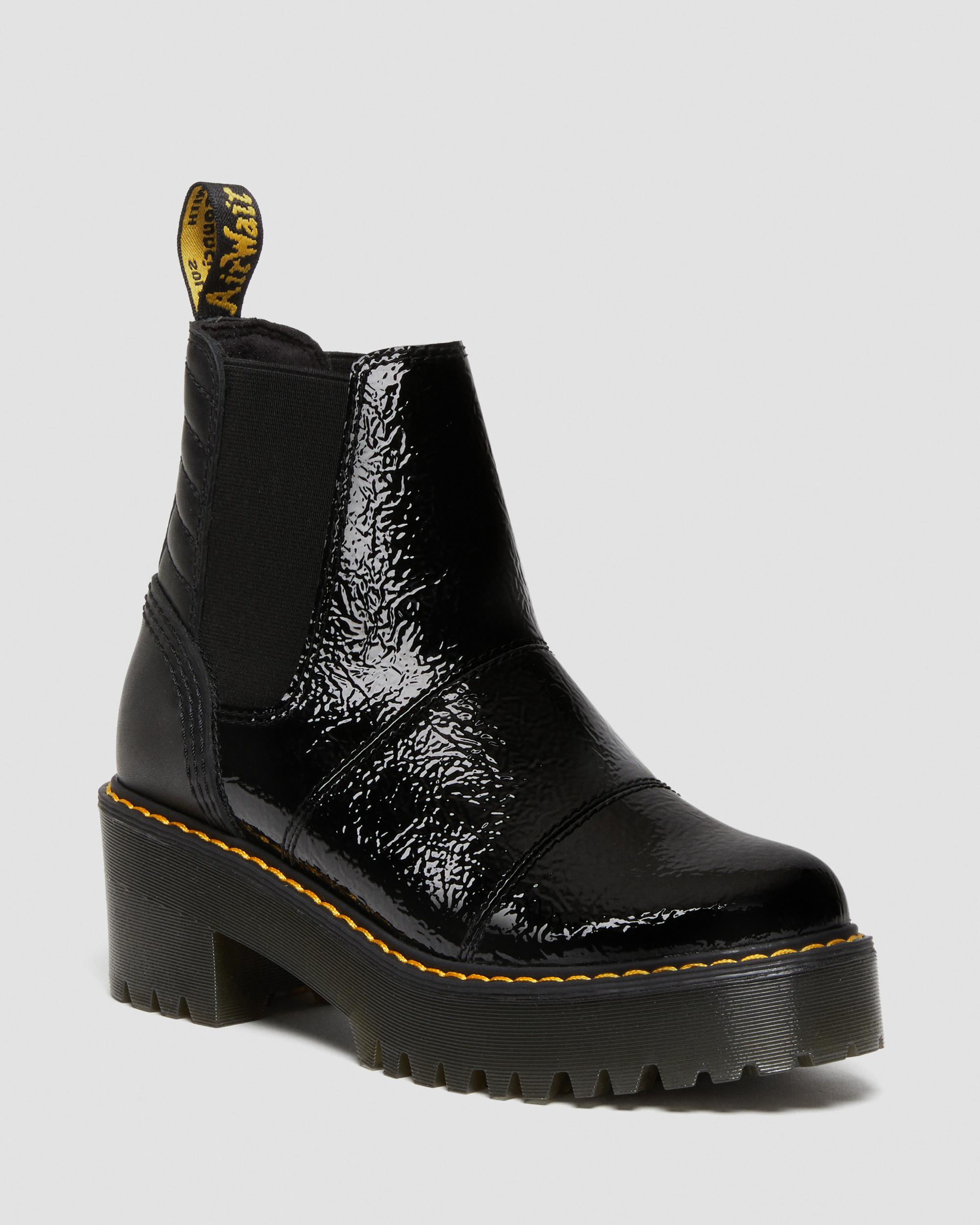 Rozalie Distressed Patent Heeled Boots | Dr. Martens