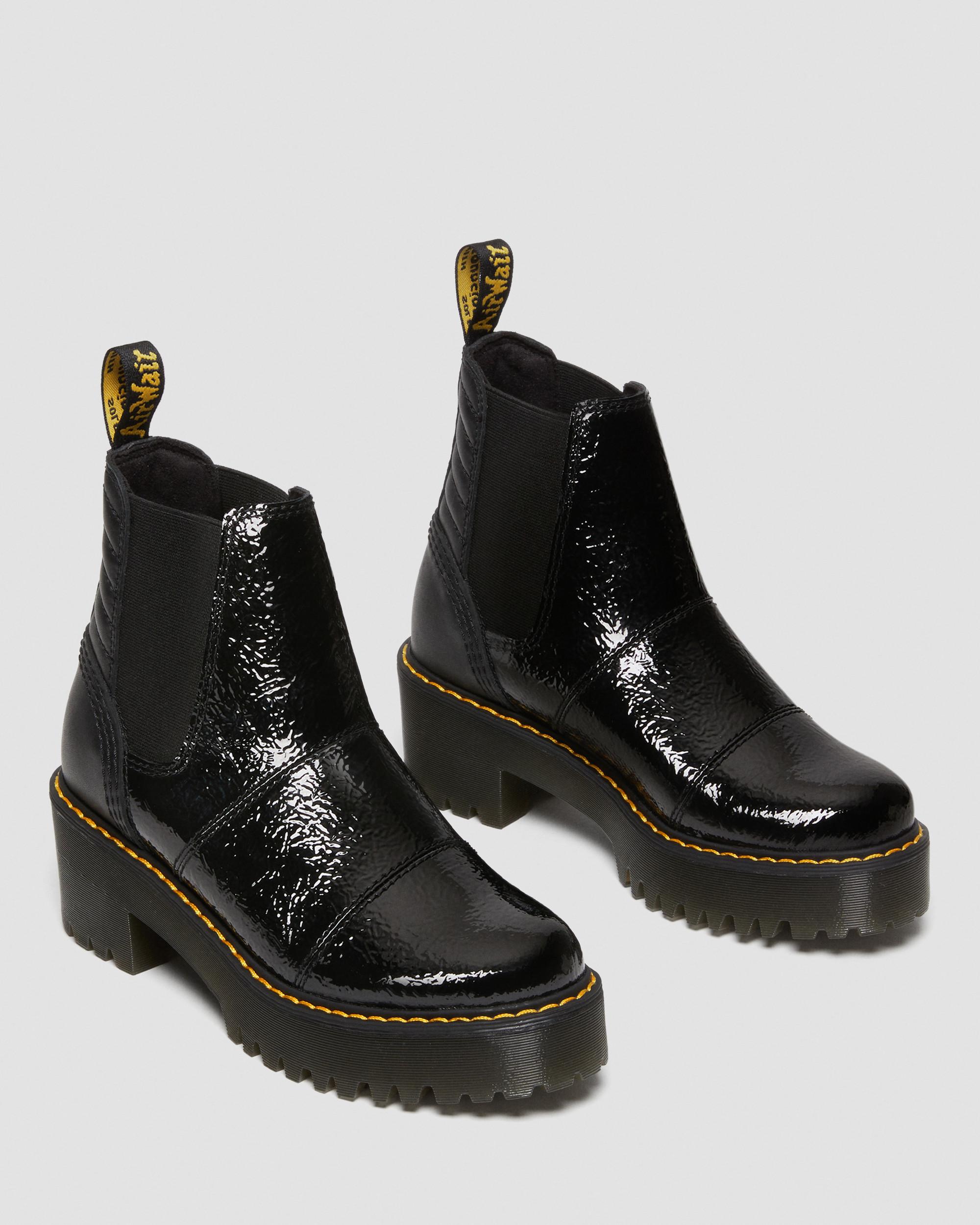 Rozalie Distressed Patent Heeled Chelsea Boots in Black