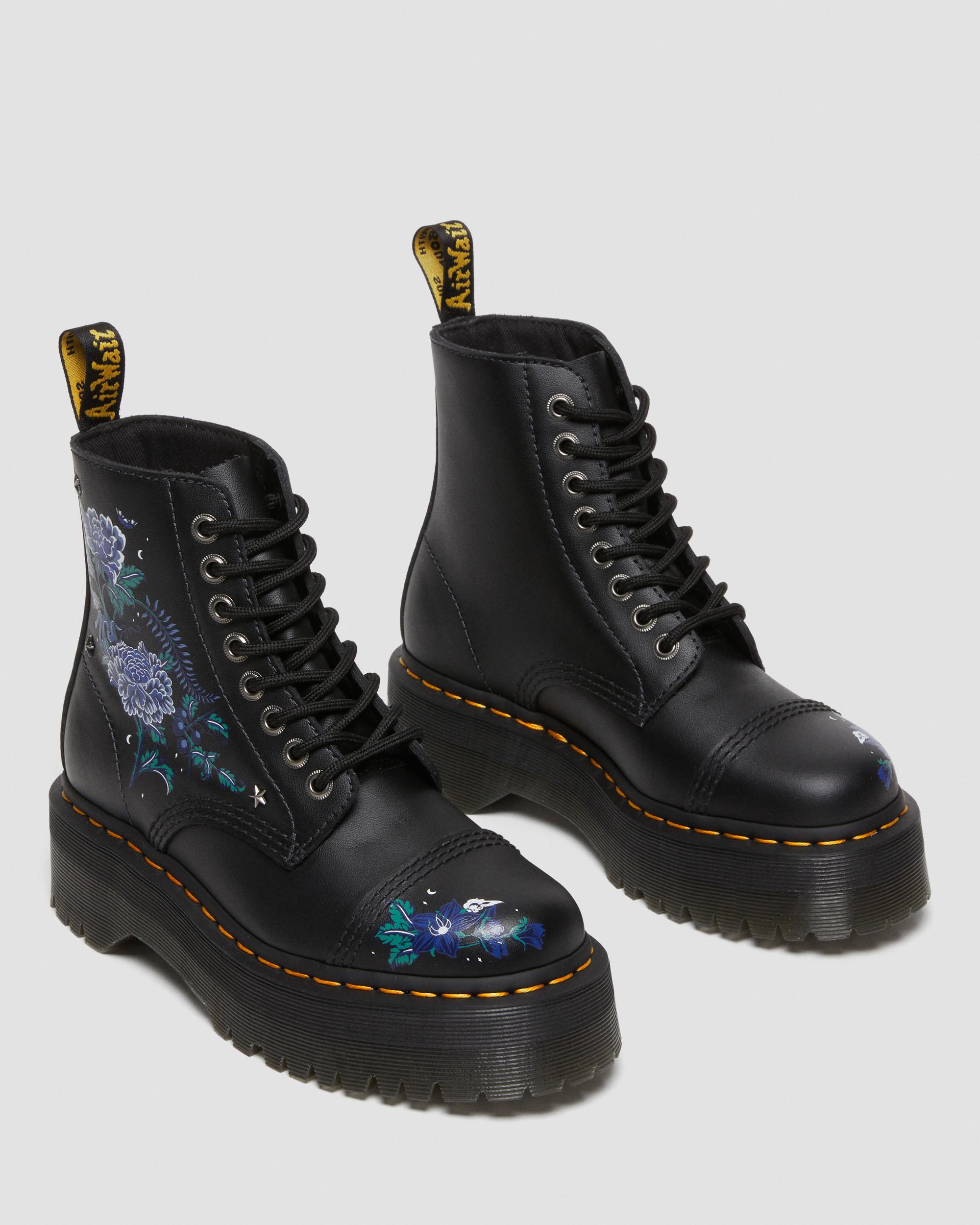 Sinclair Mystic Floral Leather Platform Boots in BLACK | Dr. Martens™
