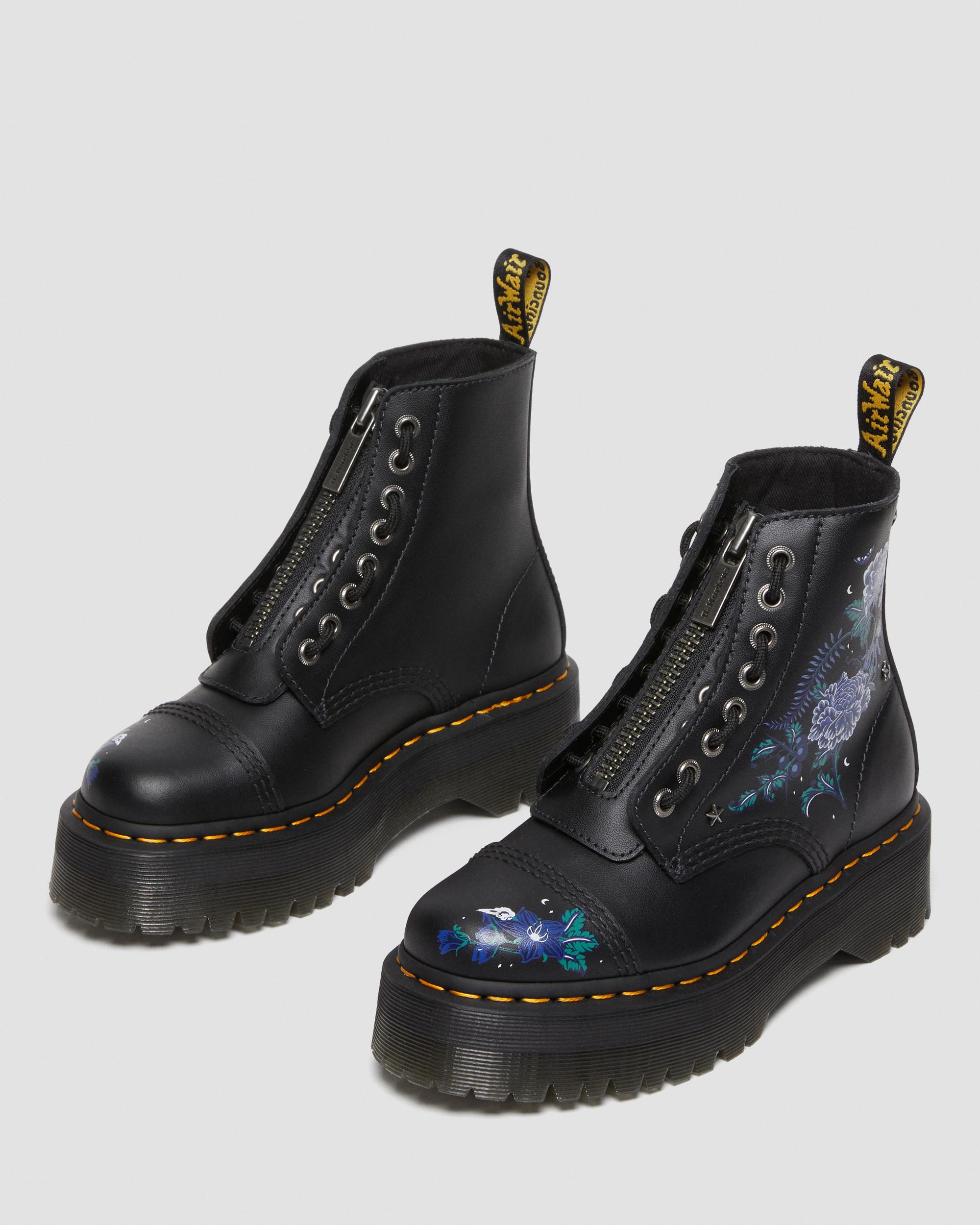 Sinclair Mystic Floral Leather Platform Boots in BLACK | Dr. Martens™