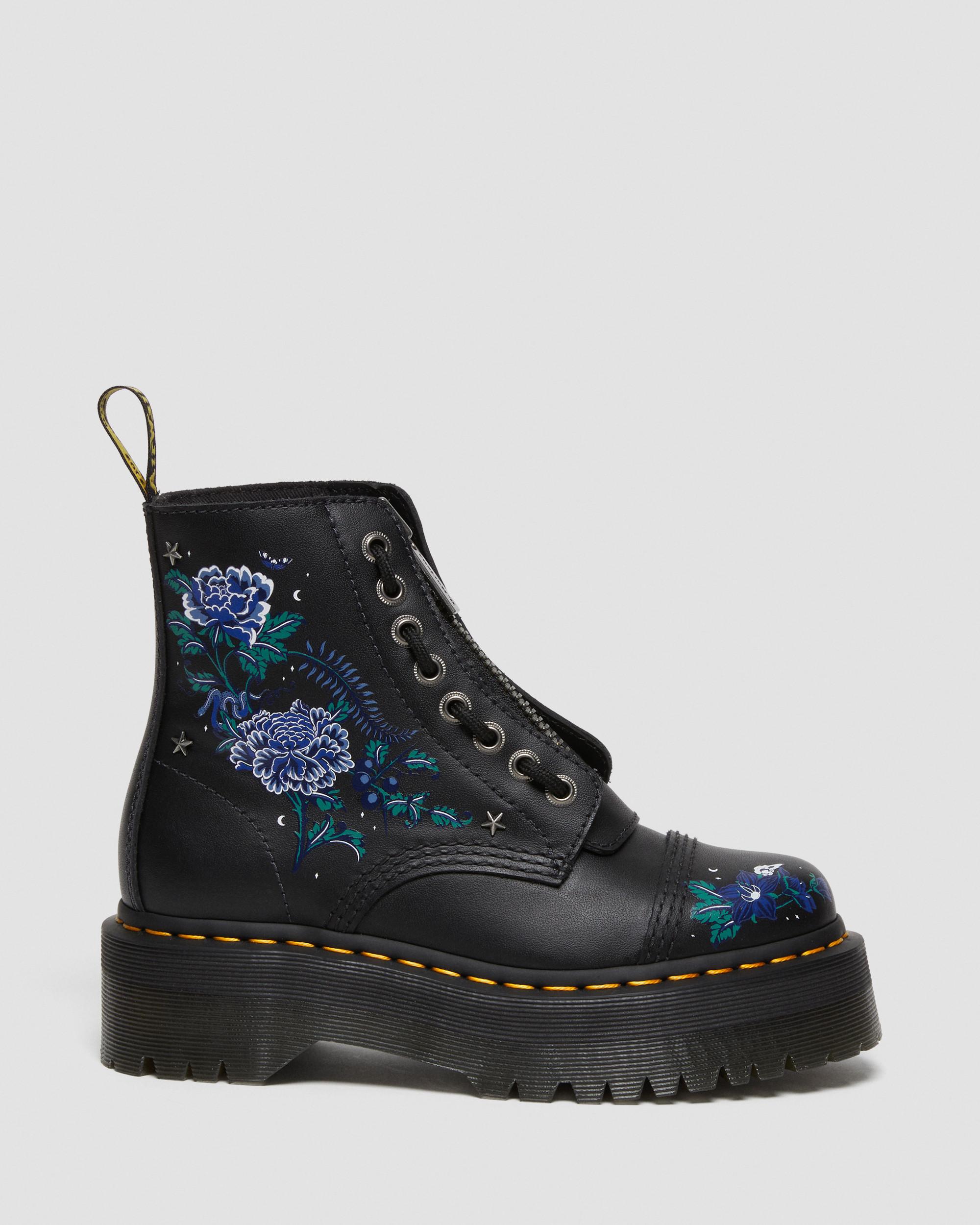 Sinclair Mystic Floral Leather Platform Boots in BLACK | Dr. Martens™