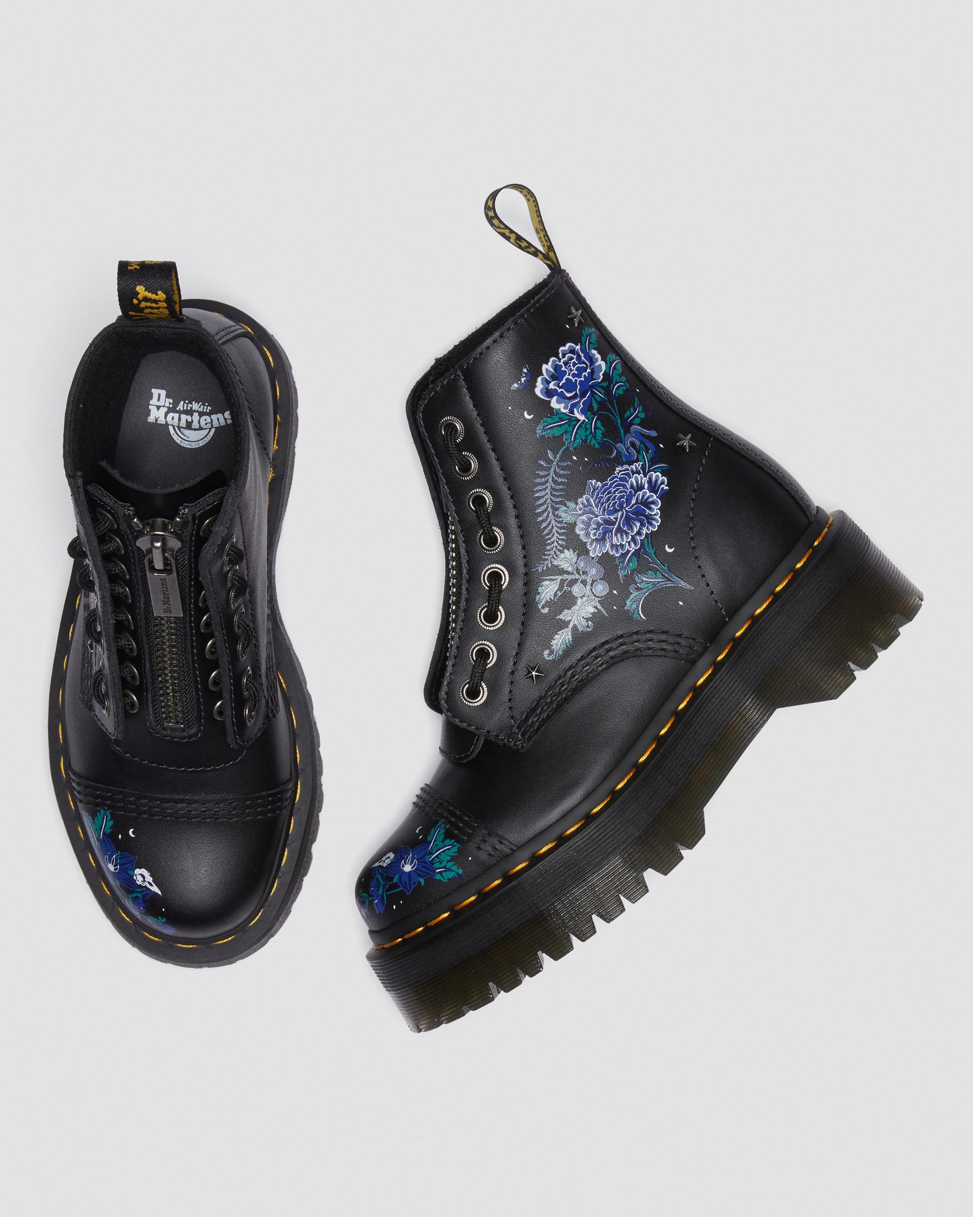 Sinclair Mystic Floral Leather Platform Boots in BLACK | Dr. Martens™