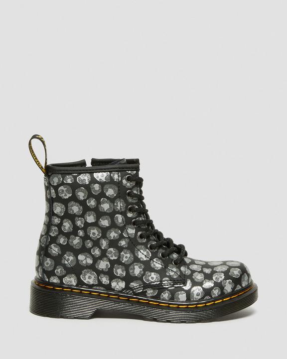Junior 1460 Leopard Hydro Leather Lace Up Boots in Black Junior 1460 Leopard Hydro Leather Lace Up Boots in Black