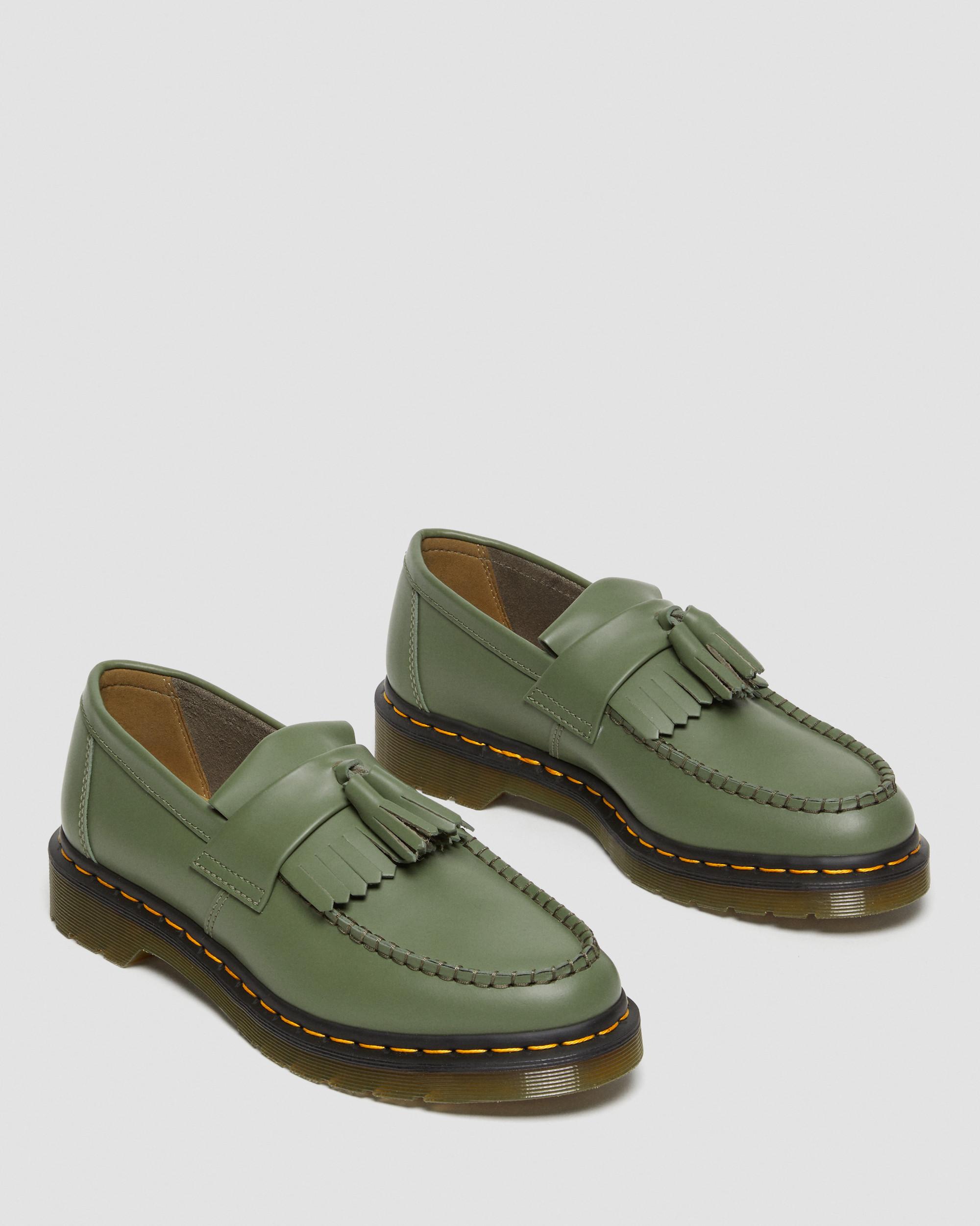 Adrian Yellow Stitch Leather Tassel Loafers in KHAKI GREEN | Dr