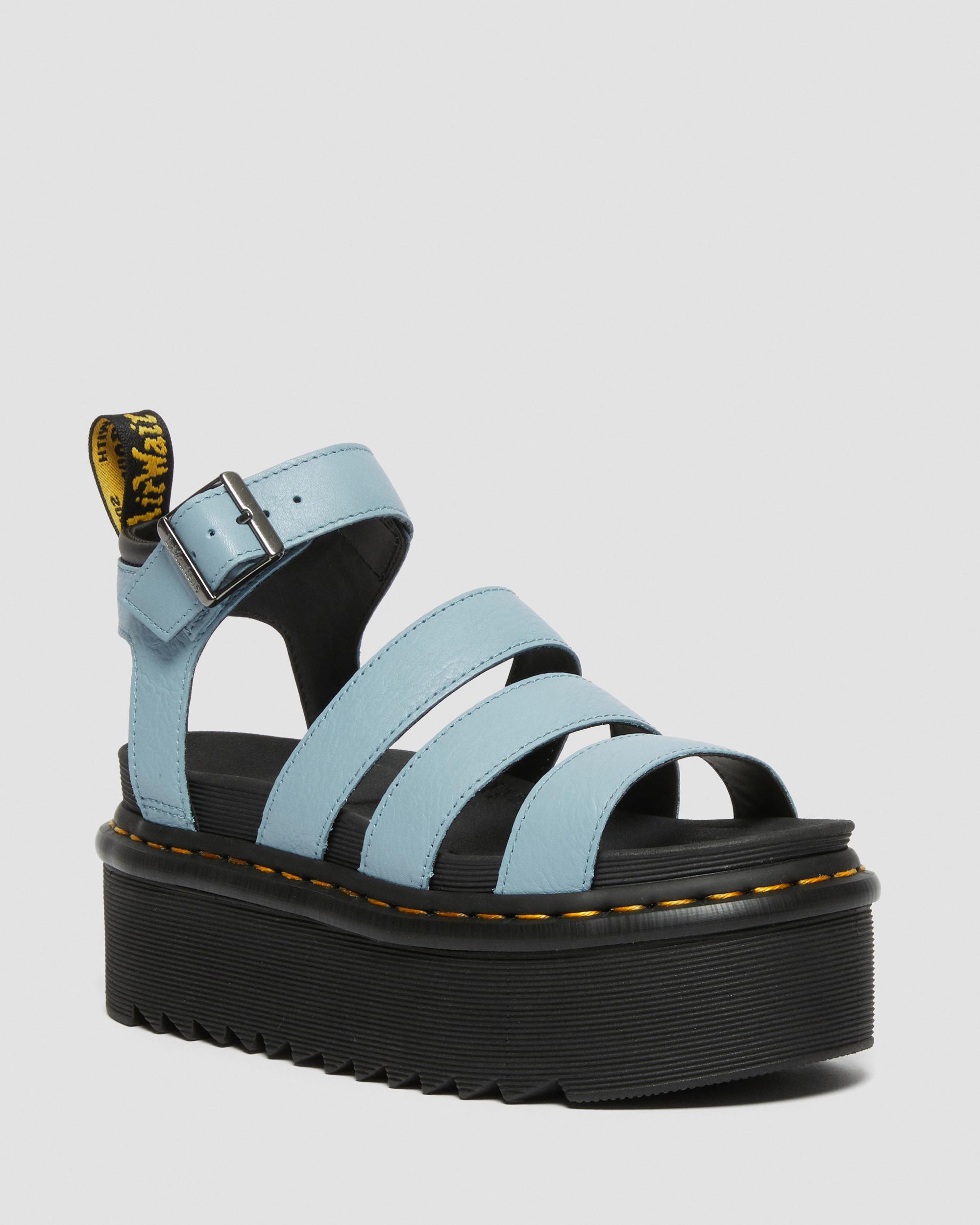 Blaire Quad Pisa Leather Strap Platform Sandals in Zen Blue