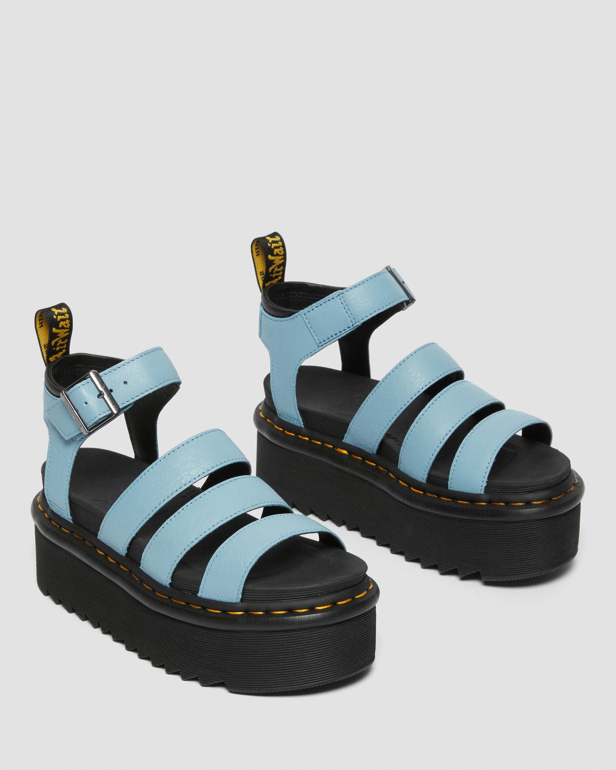 Blaire Quad Pisa Leather Strap Platform Sandals in Blue