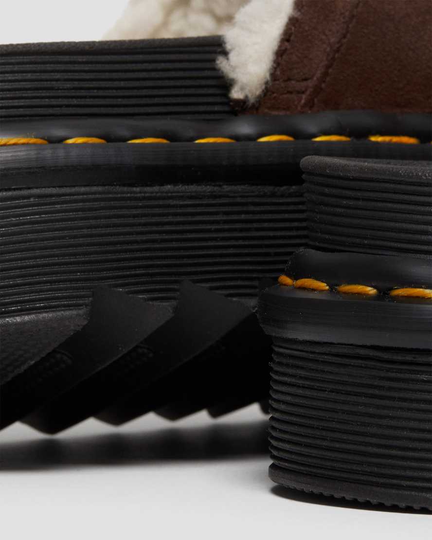Myles Suede Faux Fur-Lined Buckle Slide SandalsMyles Slide sandaler i ruskind med spænde Dr. Martens