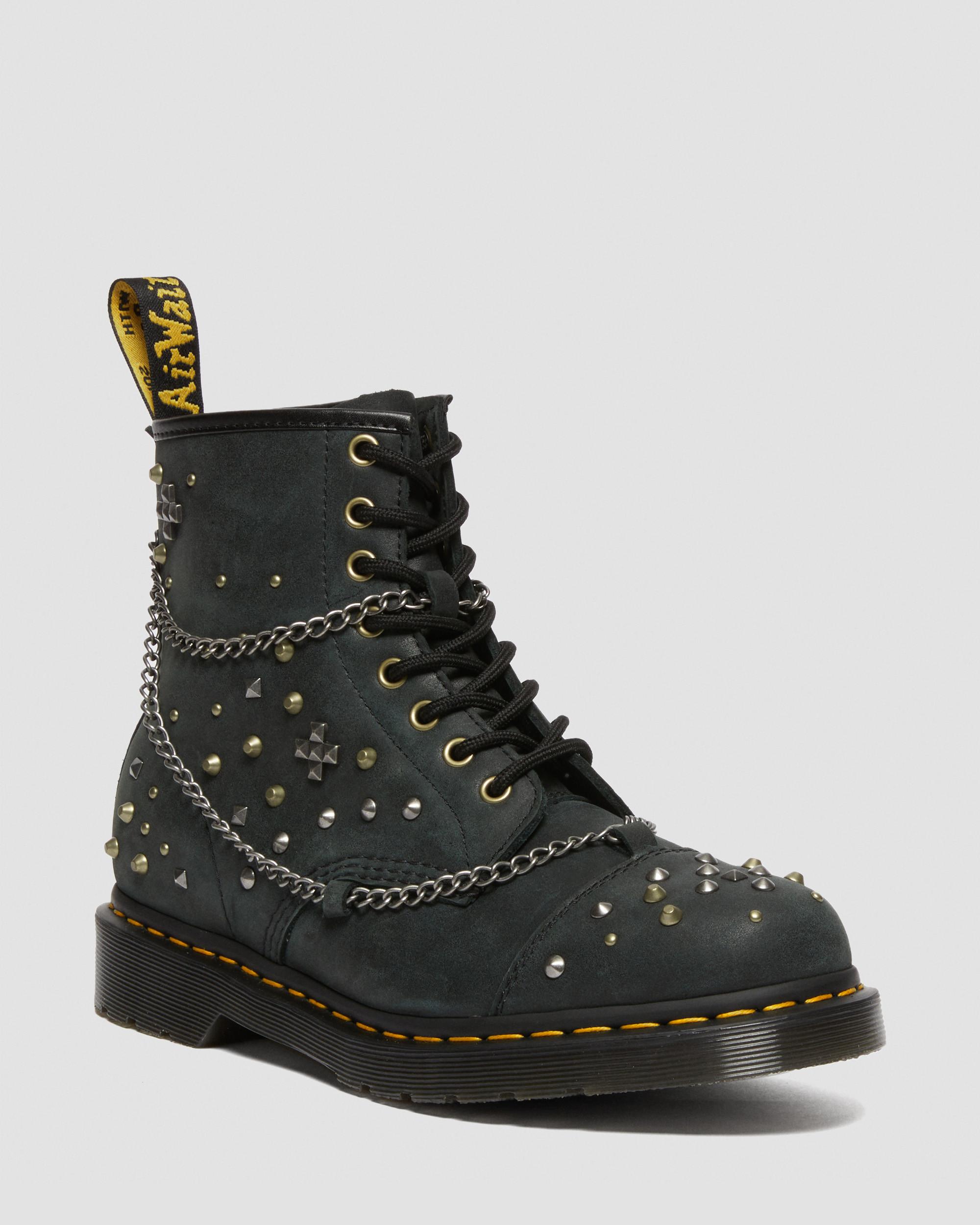 DR MARTENS 1460 Studded Chain Leather Lace Up Boots