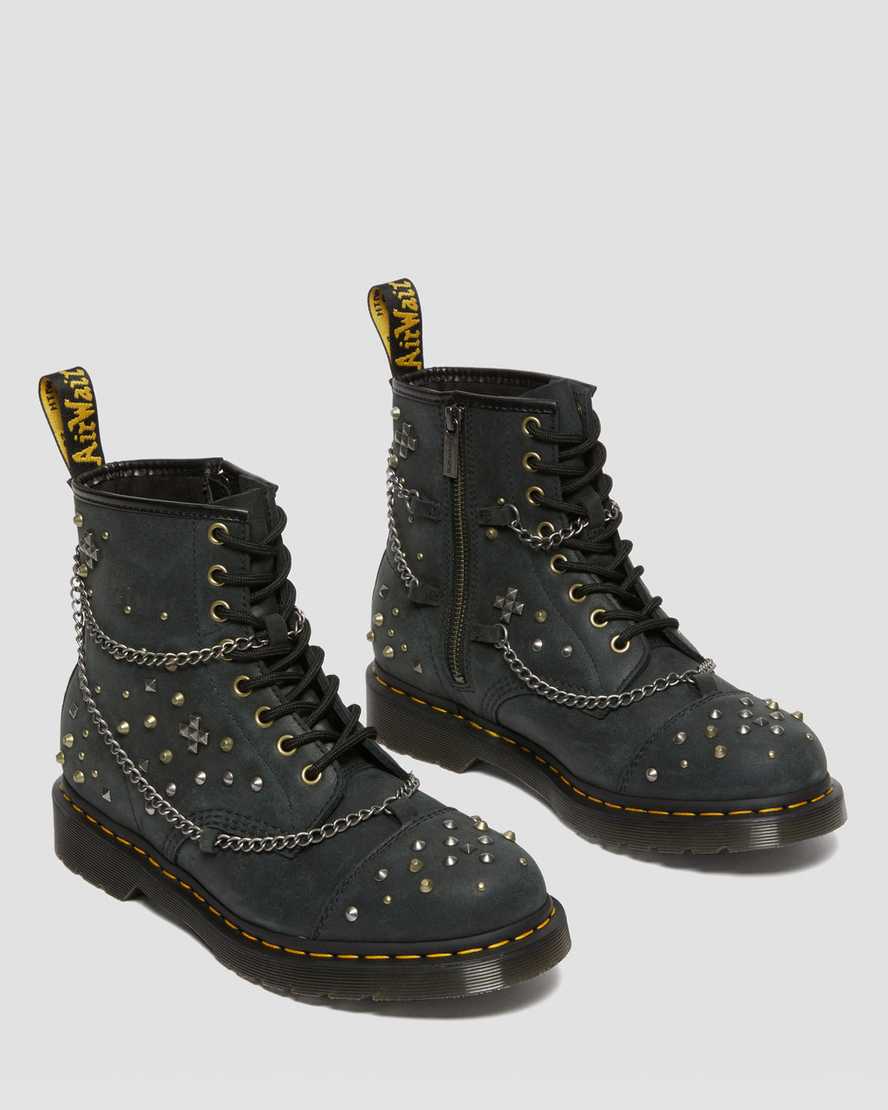 1460 Studded Chain Leather Lace Up Boots1460 Studded Chain Leather Lace Up Boots Dr. Martens