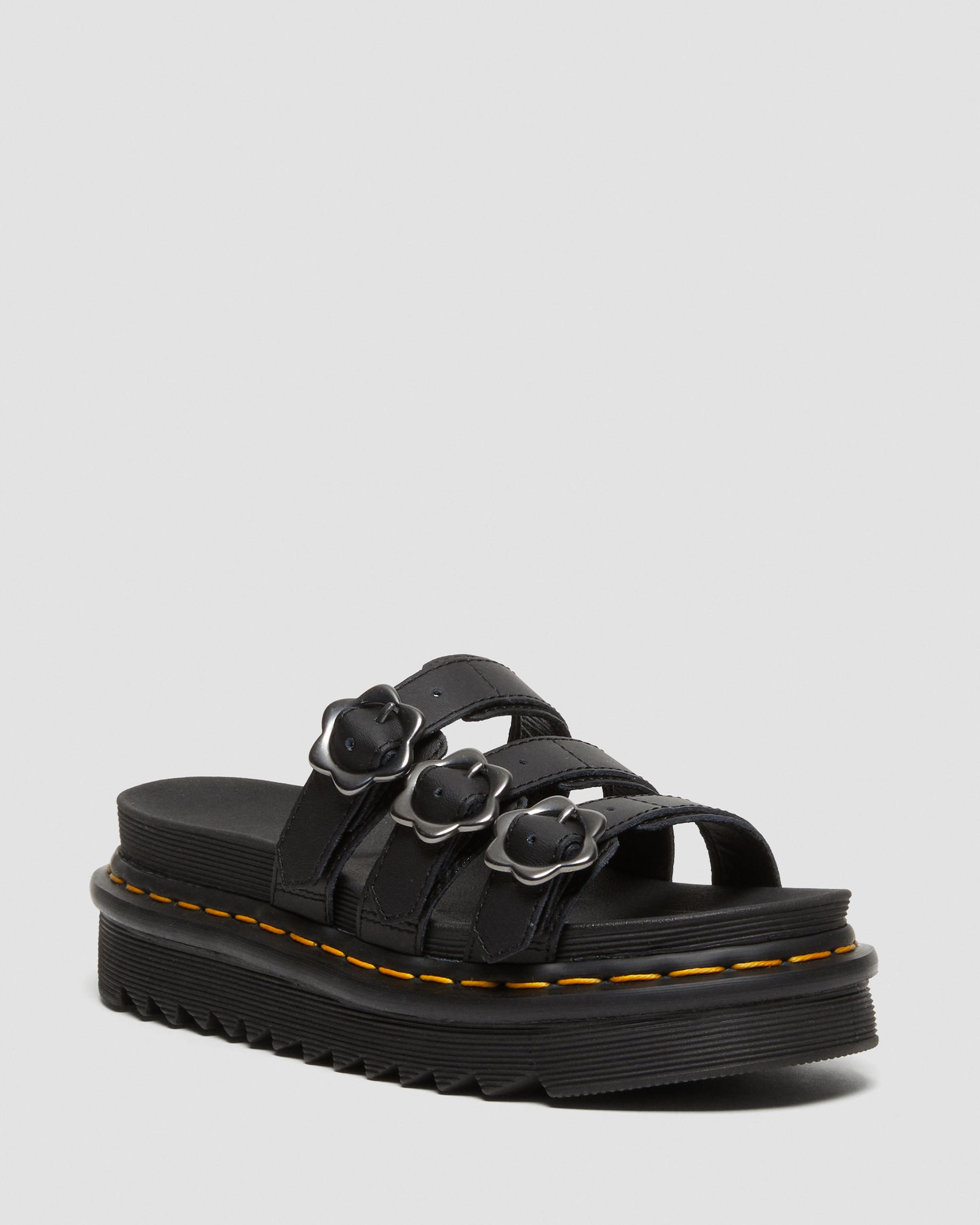 Dr.marten BLAIRE ブラック サンダル US 8 Blaire Flower Buckle Leather Slide Sandals in BLACK | Dr. Martens™