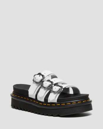 Blaire Leder Slide Sandalen mit Blumenschnalle