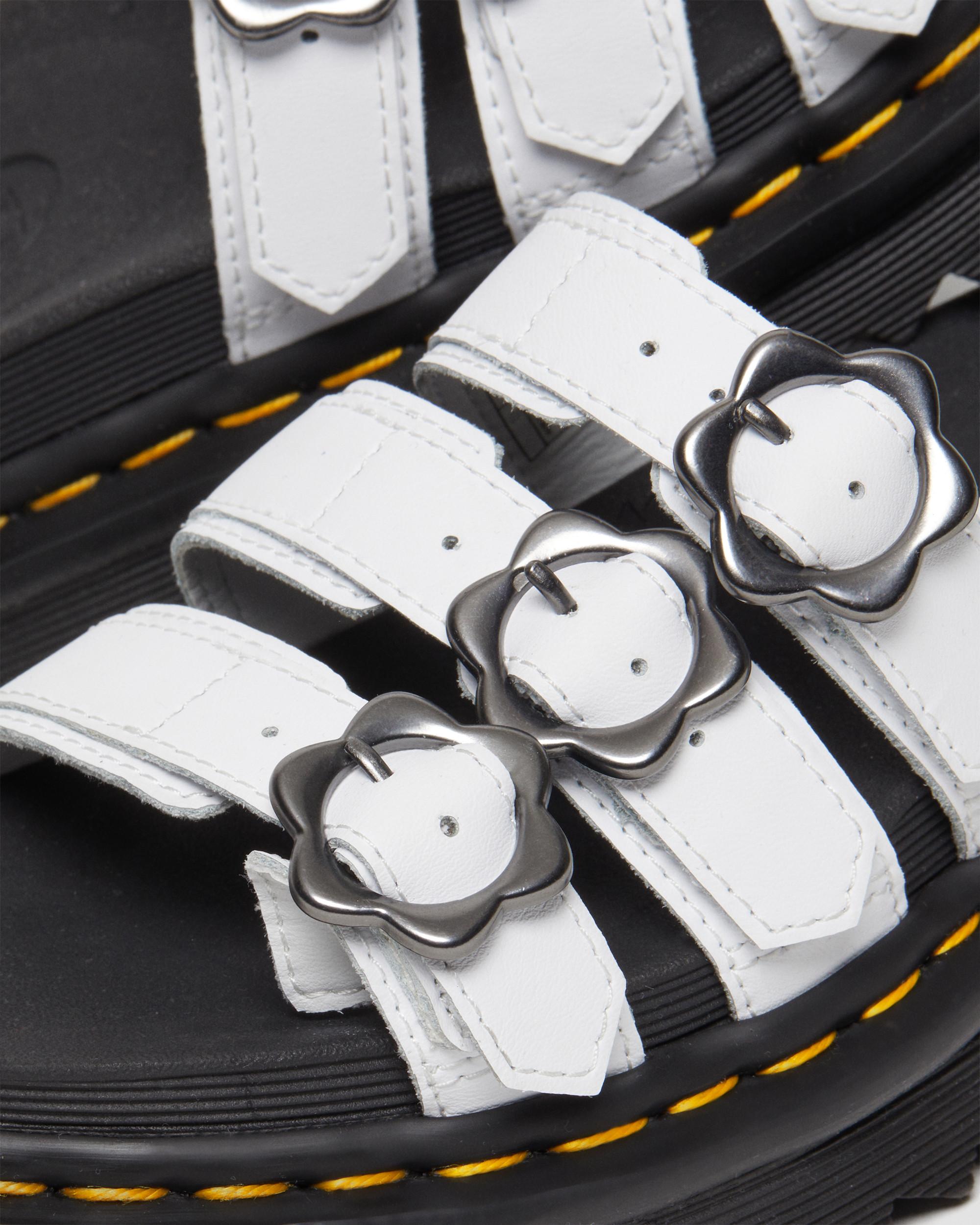 Blaire Flower Buckle Leather Slide Sandals in WHITE | Dr. Martens™