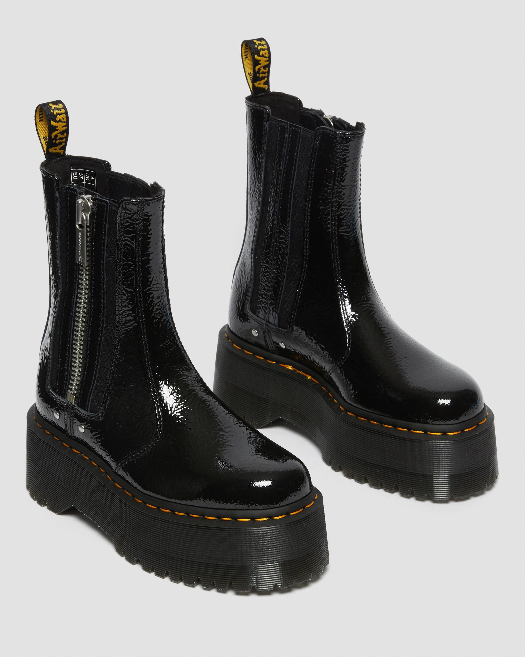 DR MARTENS 2976 Max Distressed Patent Chelsea Platform Boots