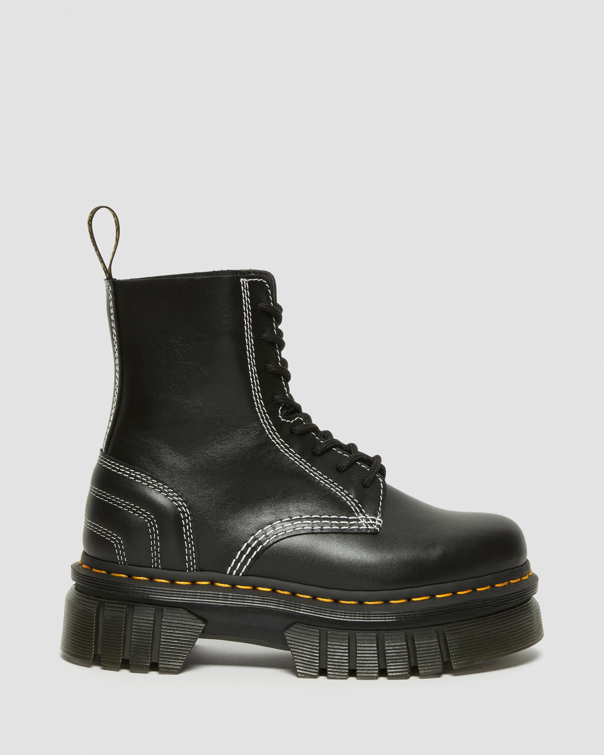 Audrick White Stitch Leather Platform Lace Up Boots in BLACK | Dr