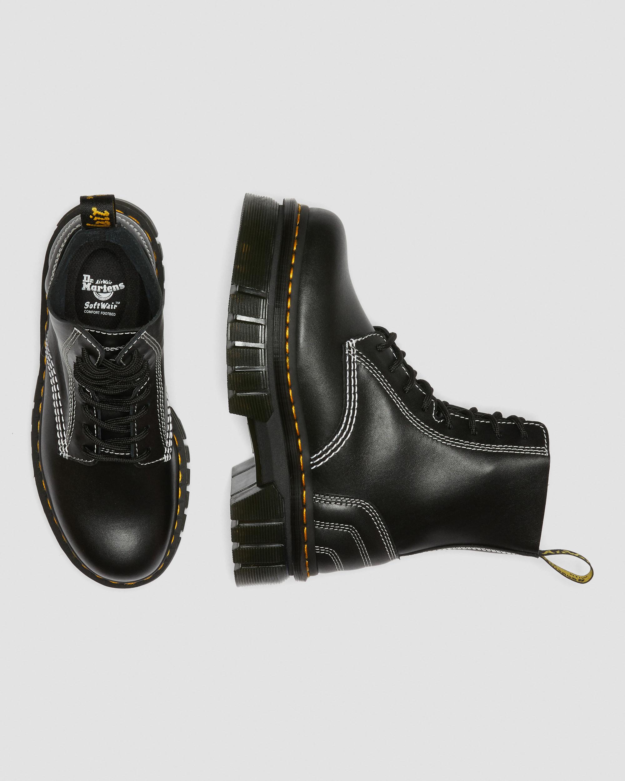 Audrick White Stitch Leather Platform Lace Up Boots in BLACK | Dr