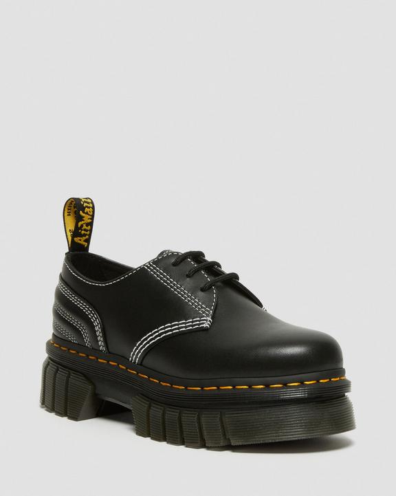 Audrick White Stitch Leather Platform Shoes in Black | Dr Audrick White Stitch Leather Platform Shoes in Black | Dr