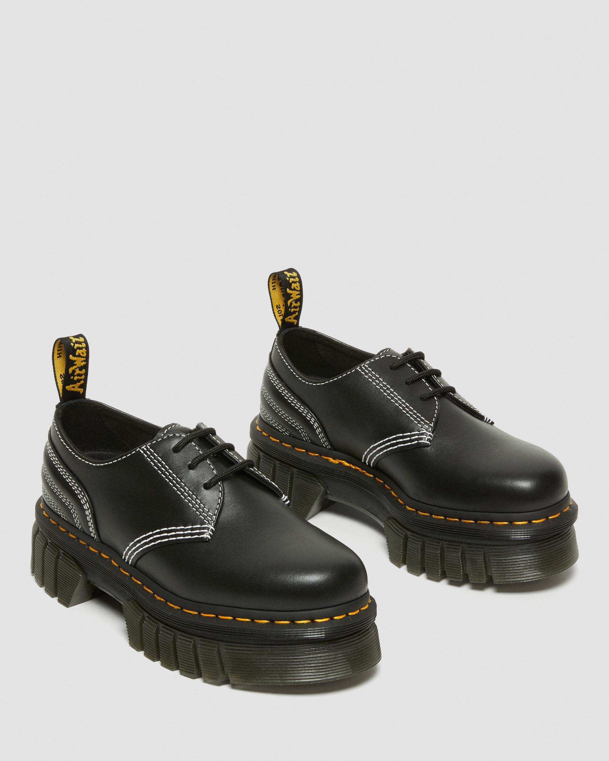 Audrick White Stitch Leather Platform Shoes in BLACK | Dr. Martens™