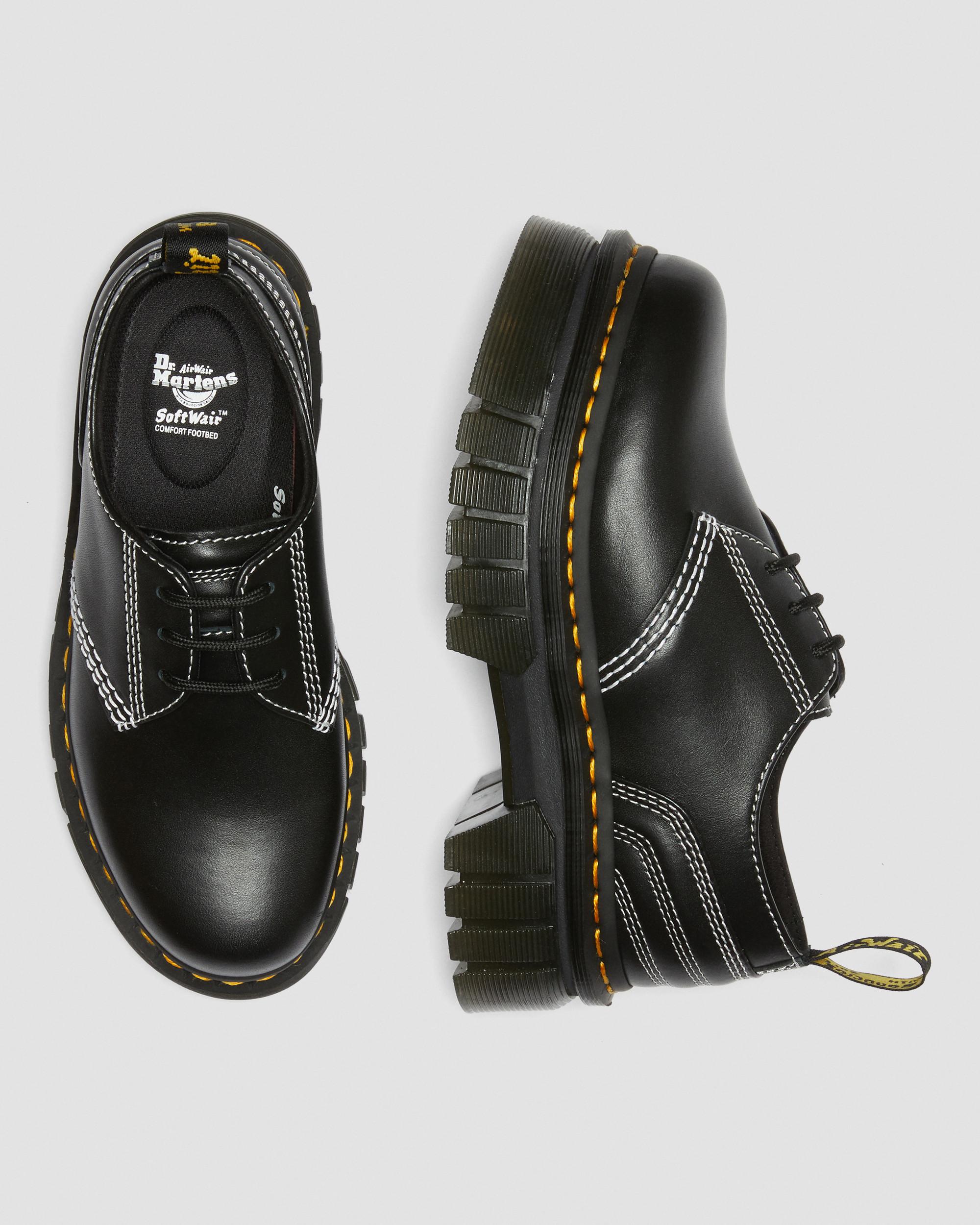 Audrick White Stitch Leather Platform Shoes in BLACK | Dr. Martens™