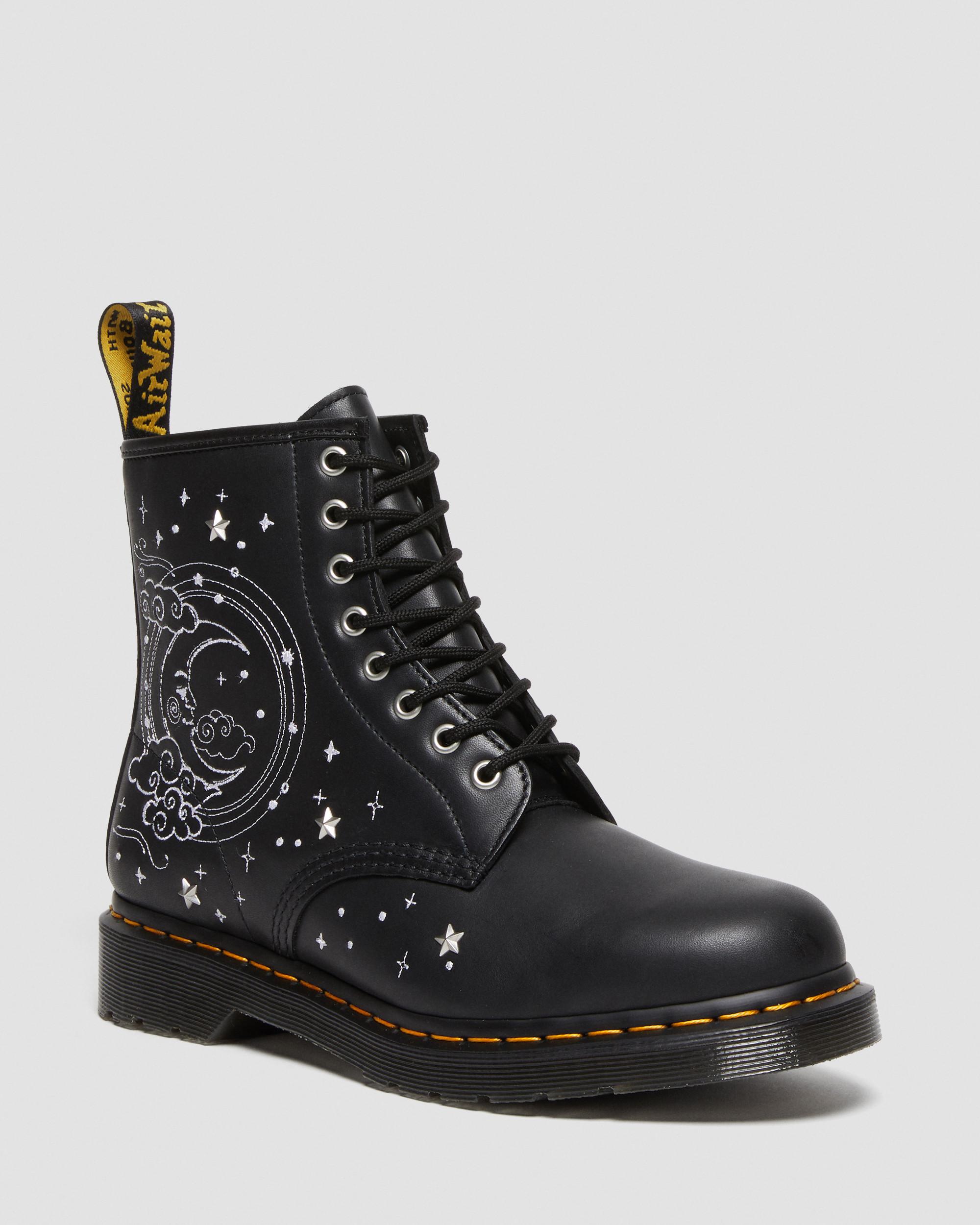 1460 Cosmic Embroidered Leather Lace Up Boots in Black | Dr. Martens