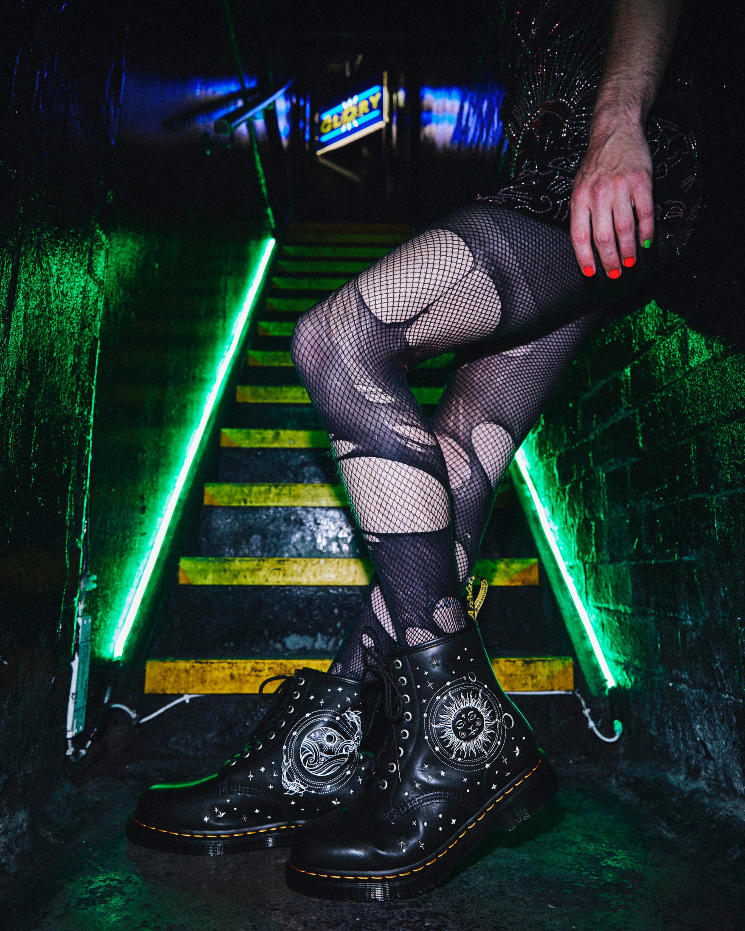 1460 Cosmic Embroidered Leather Lace Up Boots in BLACK | Dr. Martens™