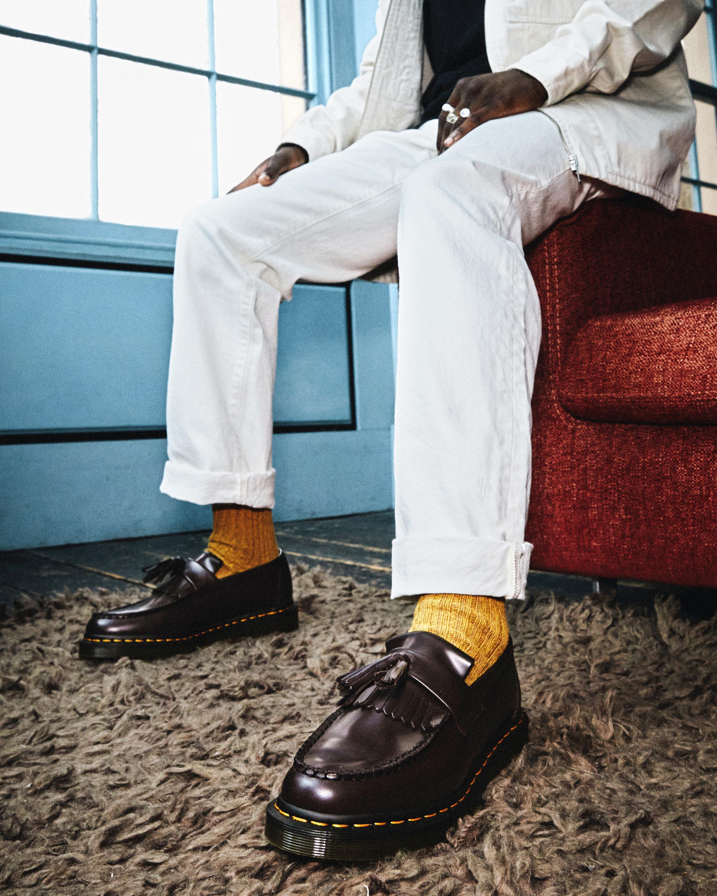 Adrian Yellow Stitch Smooth Leather Tassel Loafers in Burgundy