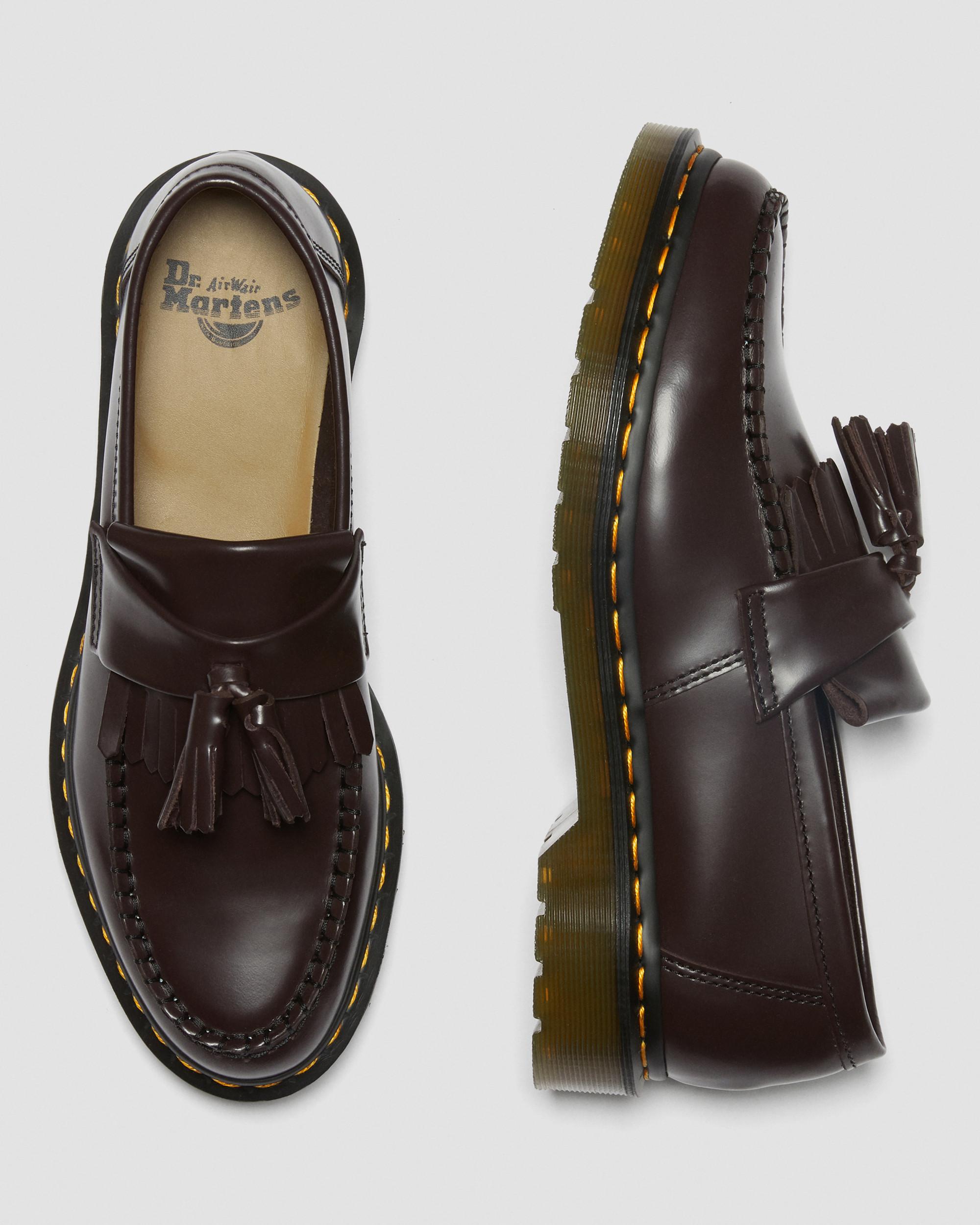Adrian Yellow Stitch Smooth Leather Tassel Loafers in Burgundy