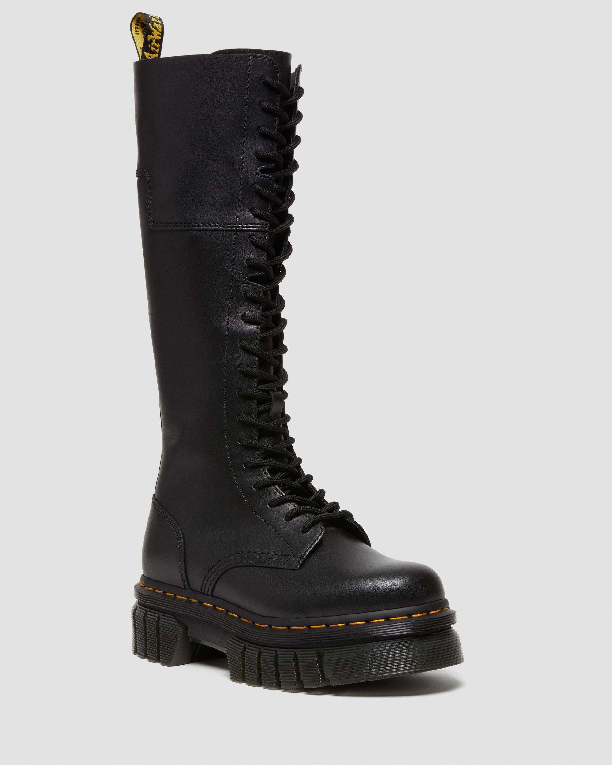 Audrick 20-Eye Leather Knee High Platform Boots, Black | Dr. Martens