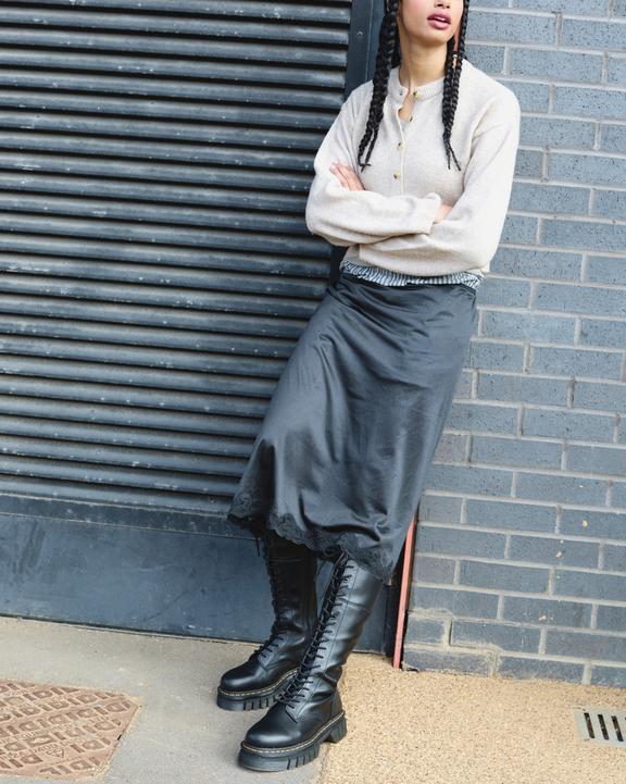 Audrick 20-Eye Leather Knee High Platform Boots in Black Audrick 20-Eye Leather Knee High Platform Boots in Black
