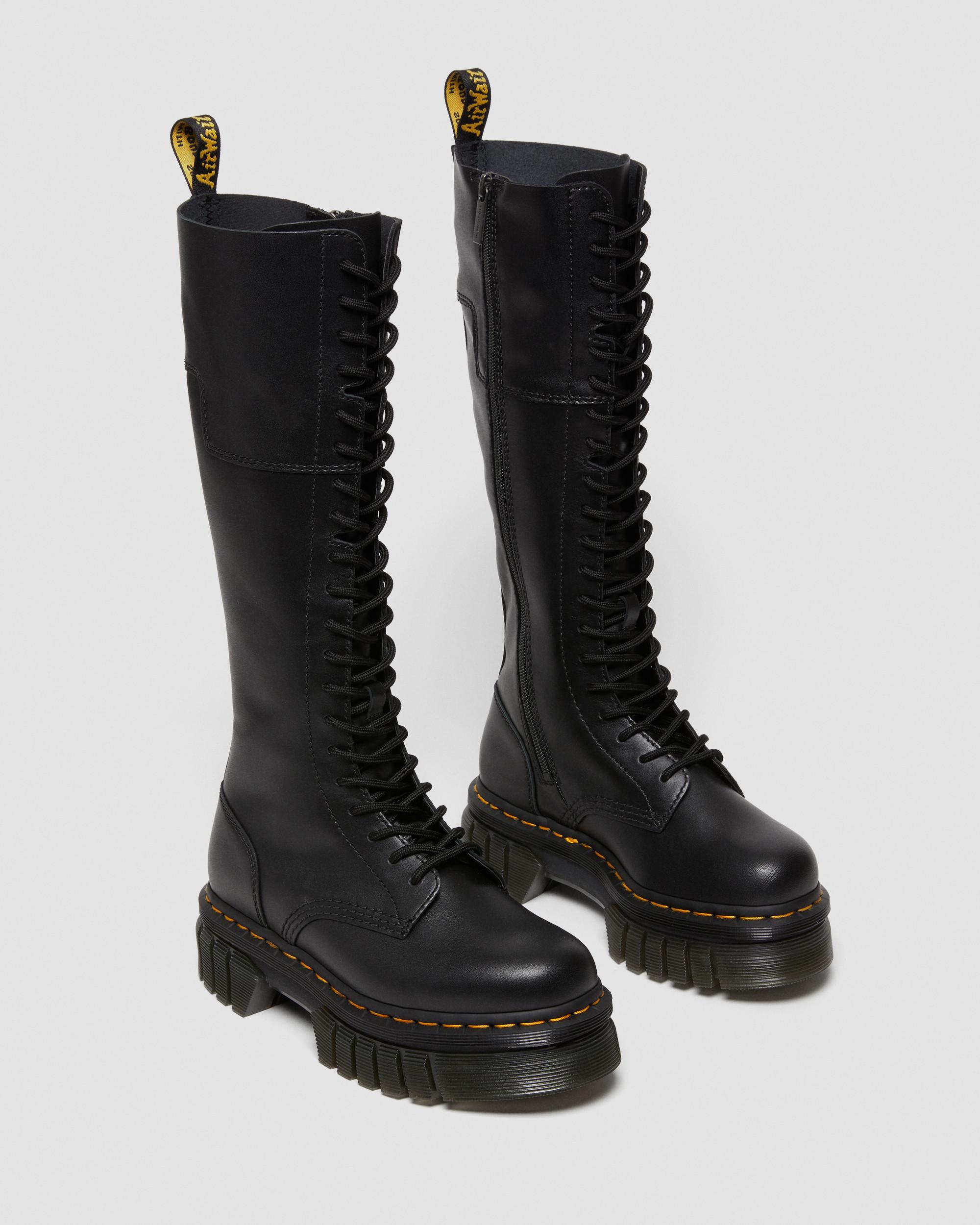 Audrick 20-Eye Leather Knee High Platform Boots in Black | Dr. Martens