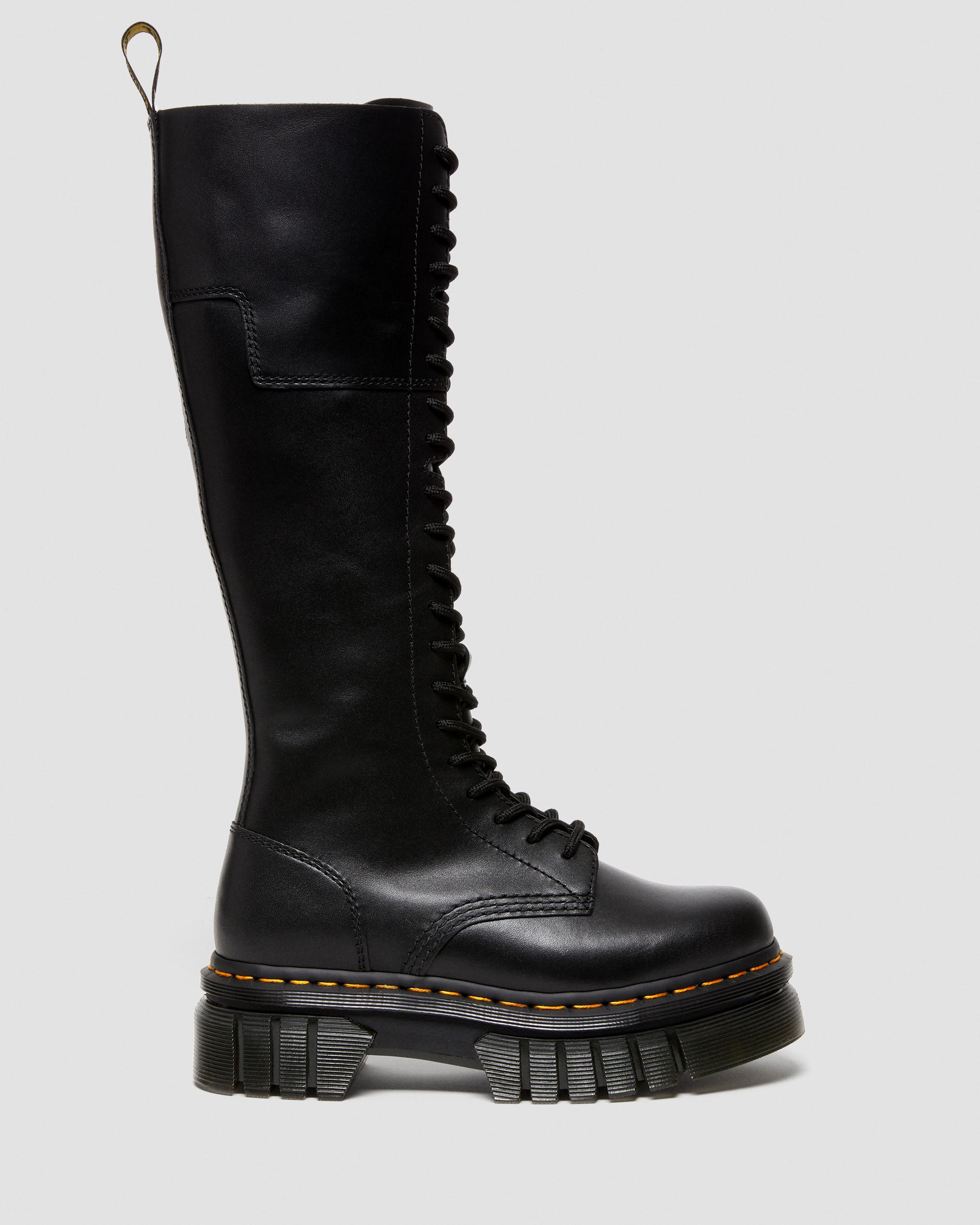 Audrick 20-Eye Leather Knee High Platform Boots in Black | Dr. Martens