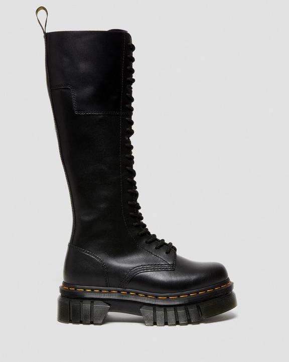 Audrick 20-Eye Leather Knee High Platform Boots in Black Audrick 20-Eye Leather Knee High Platform Boots in Black
