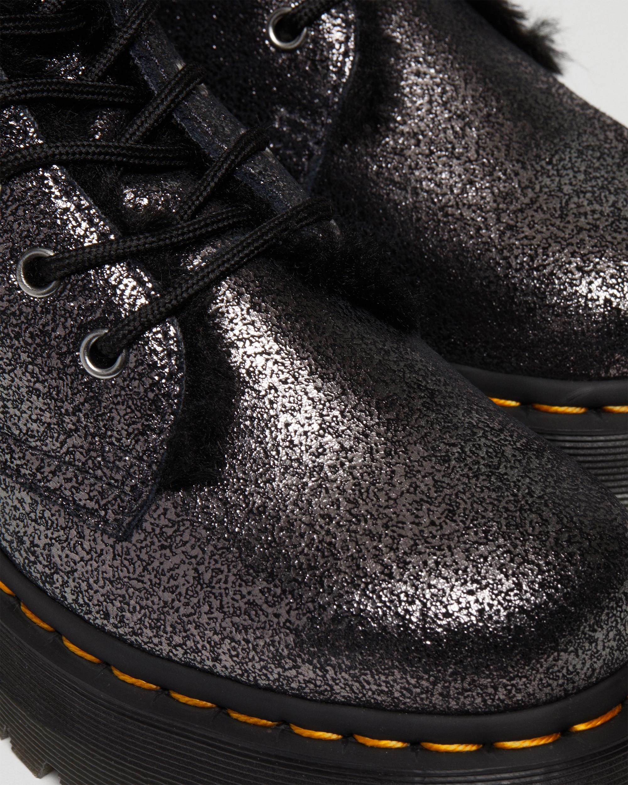 Jadon Boot Faux Fur-Lined Metallic Leather Platforms in BLACK | Dr
