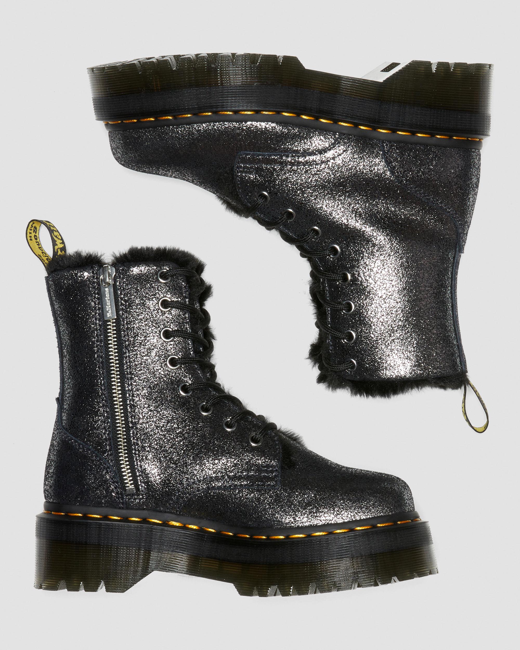 Jadon Boot Faux Fur-Lined Metallic Leather Platforms in BLACK | Dr