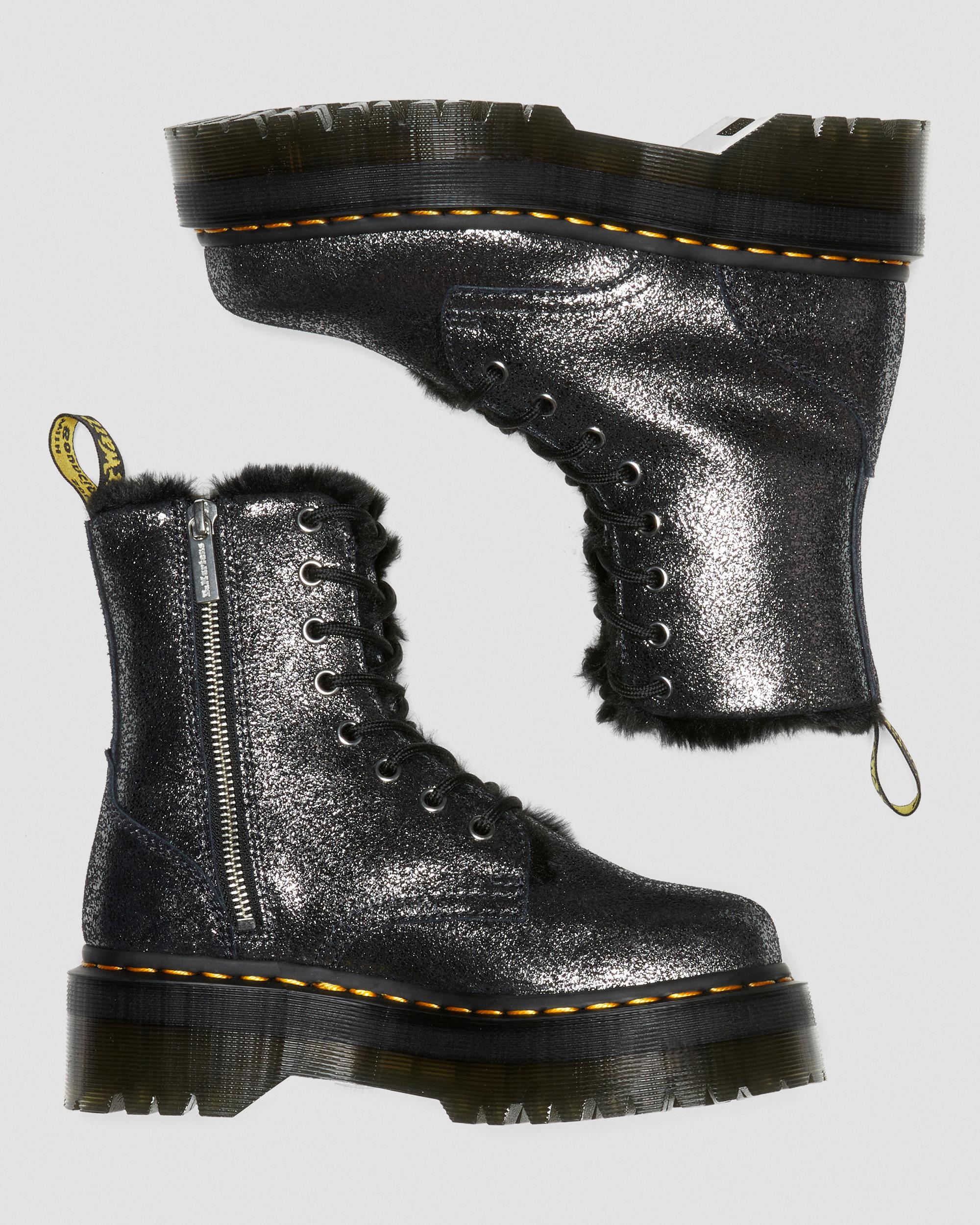 Jadon Faux Fur-Lined Metallic Leather Platform Boots in Black
