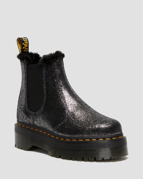 2976 Faux Fur-Lined Metallic Platform Chelsea Boots in Black 2976 Faux Fur-Lined Metallic Platform Chelsea Boots in Black