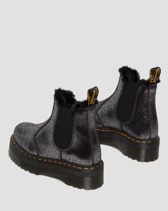 2976 Faux Fur-Lined Metallic Platform Chelsea Boots in Black 2976 Faux Fur-Lined Metallic Platform Chelsea Boots in Black
