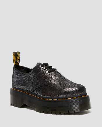 1461 Faux Fur-Lined Metallic Leather Platform Shoes