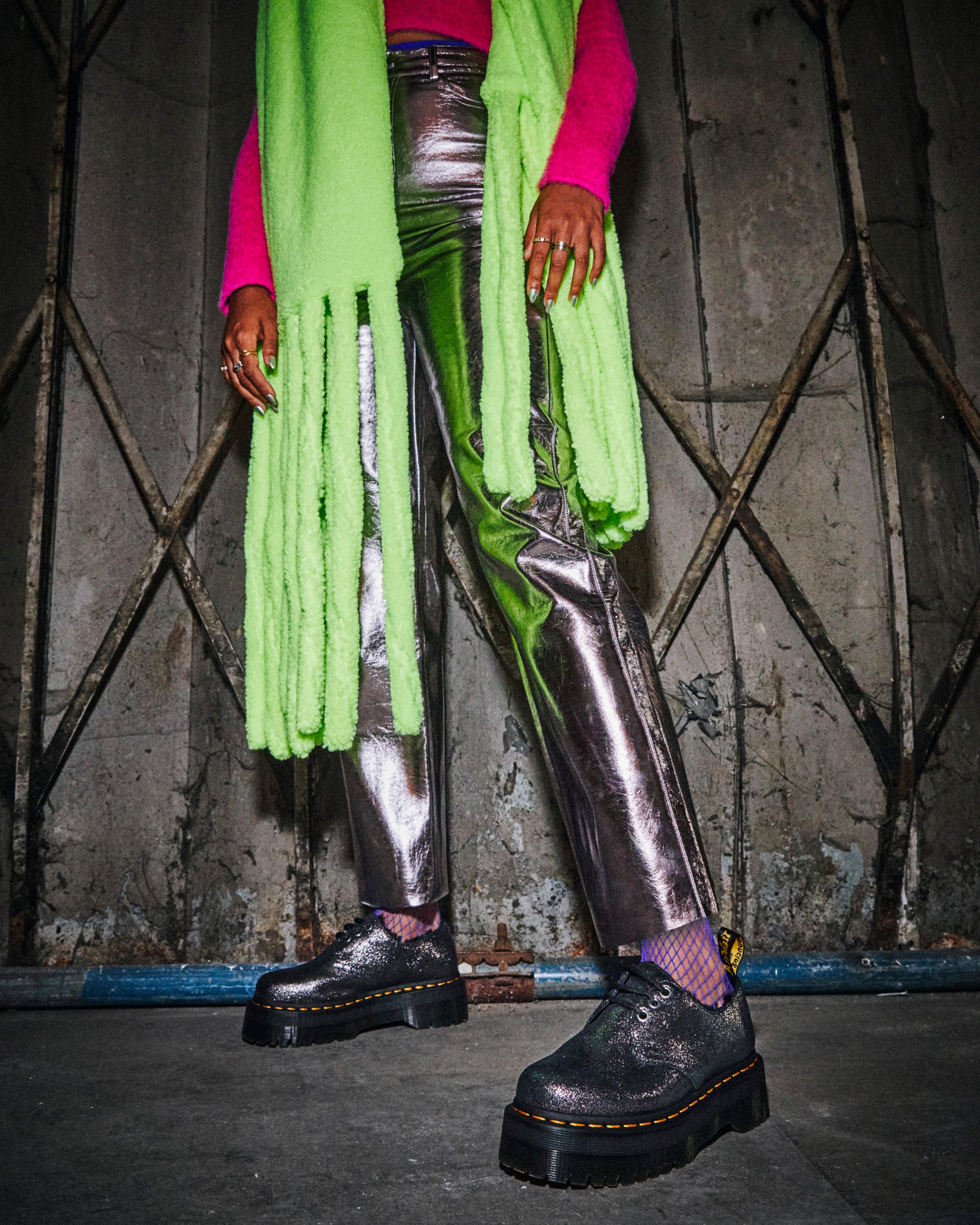 1461 Imitatiebont Gevoerde Metallic Leren Platform Schoenen