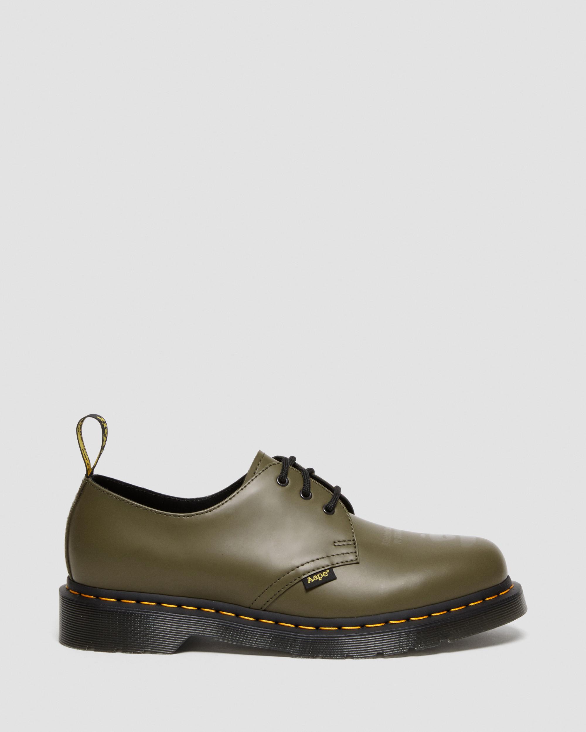 1461 AAPE Smooth Leather Shoes in Olive Green
