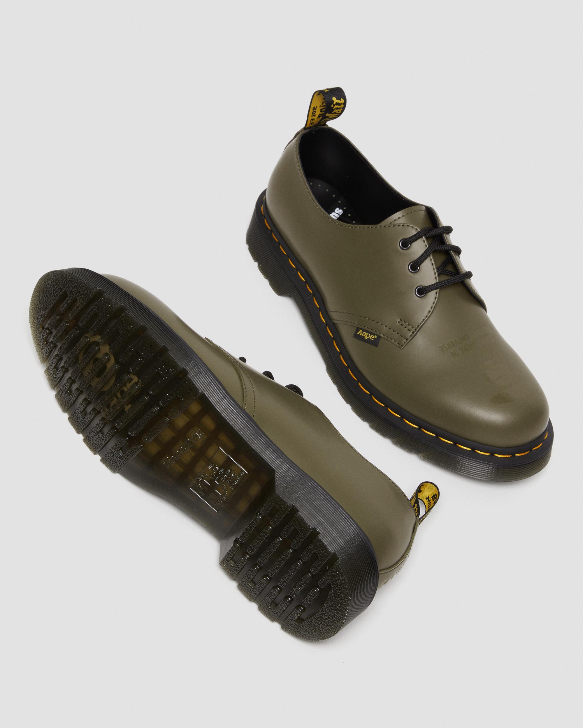 1461 AAPE Smooth Leather Shoes in Olive Green