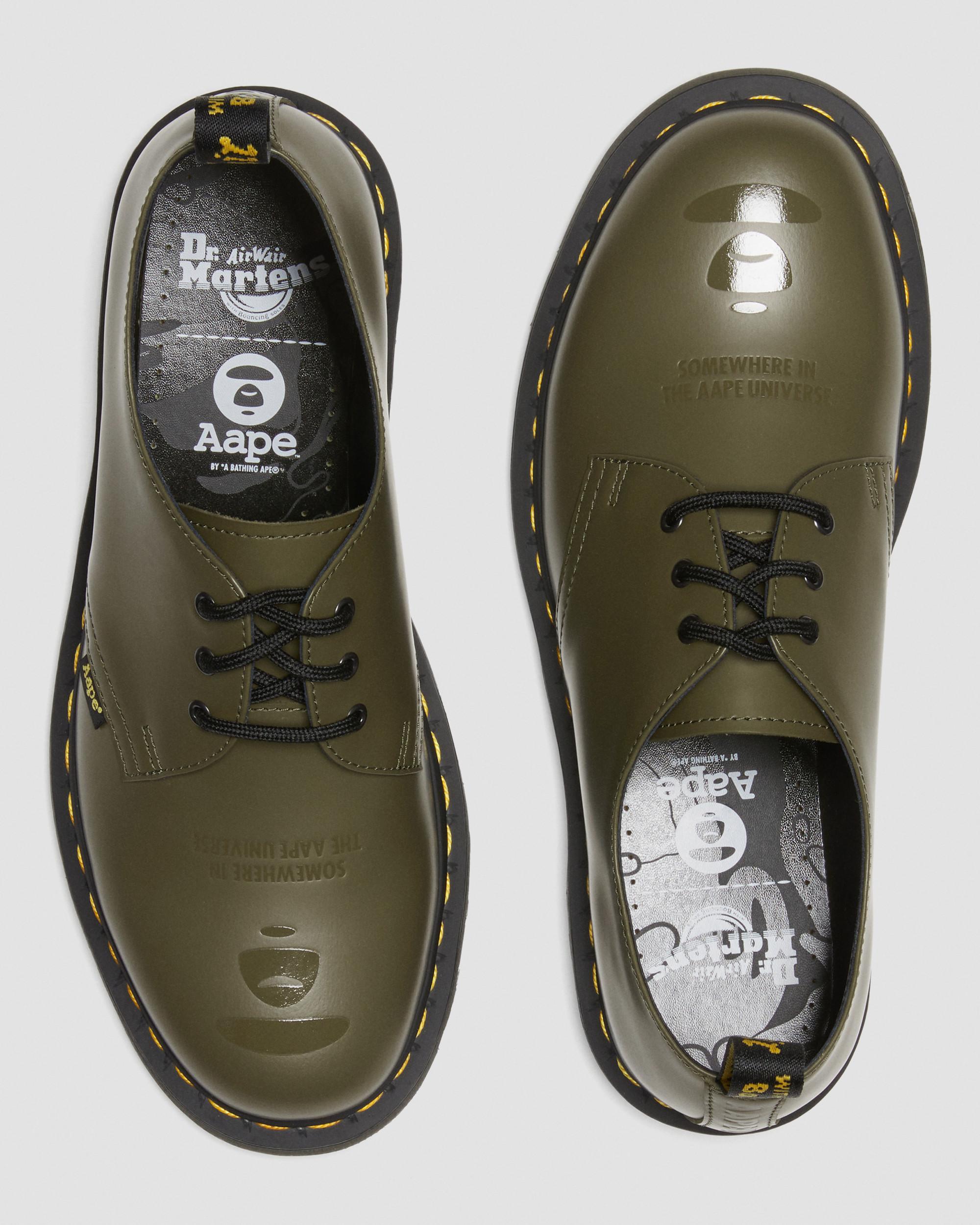 Dr. Martens 1461 AAPE DMS UK9 28 エイプコラボ 1461 AAPE Smooth Leather Oxford Shoes in OLIVE GREEN | Dr. Martens™