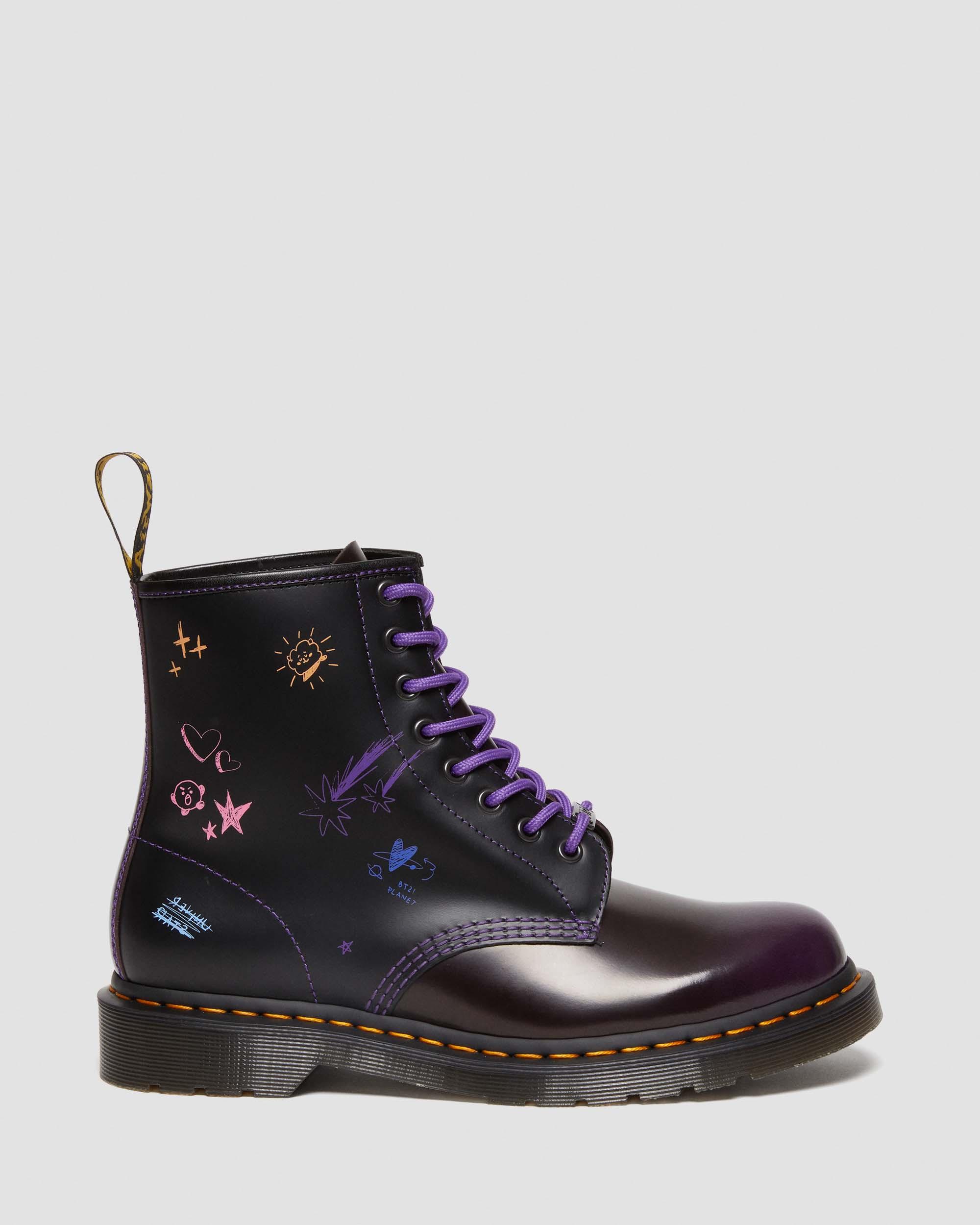 1460 BT21 Leather Lace Up Boots in Purple+Black