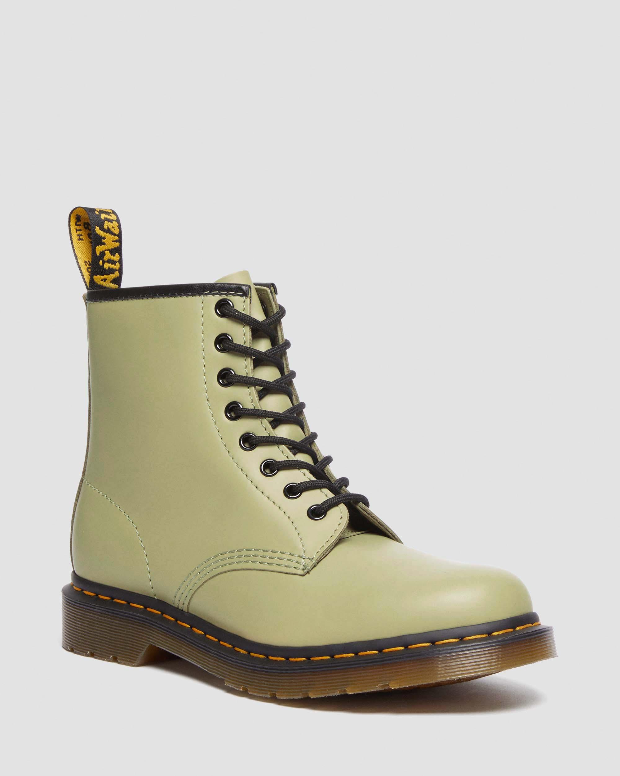 1460 Smooth Leather Lace Up Boots In Pale Olive | Dr. Martens