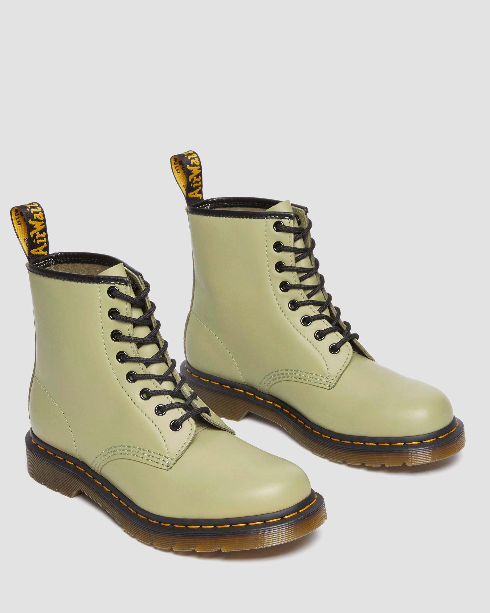 1460 Smooth Leather Lace Up Boots in Pale Olive