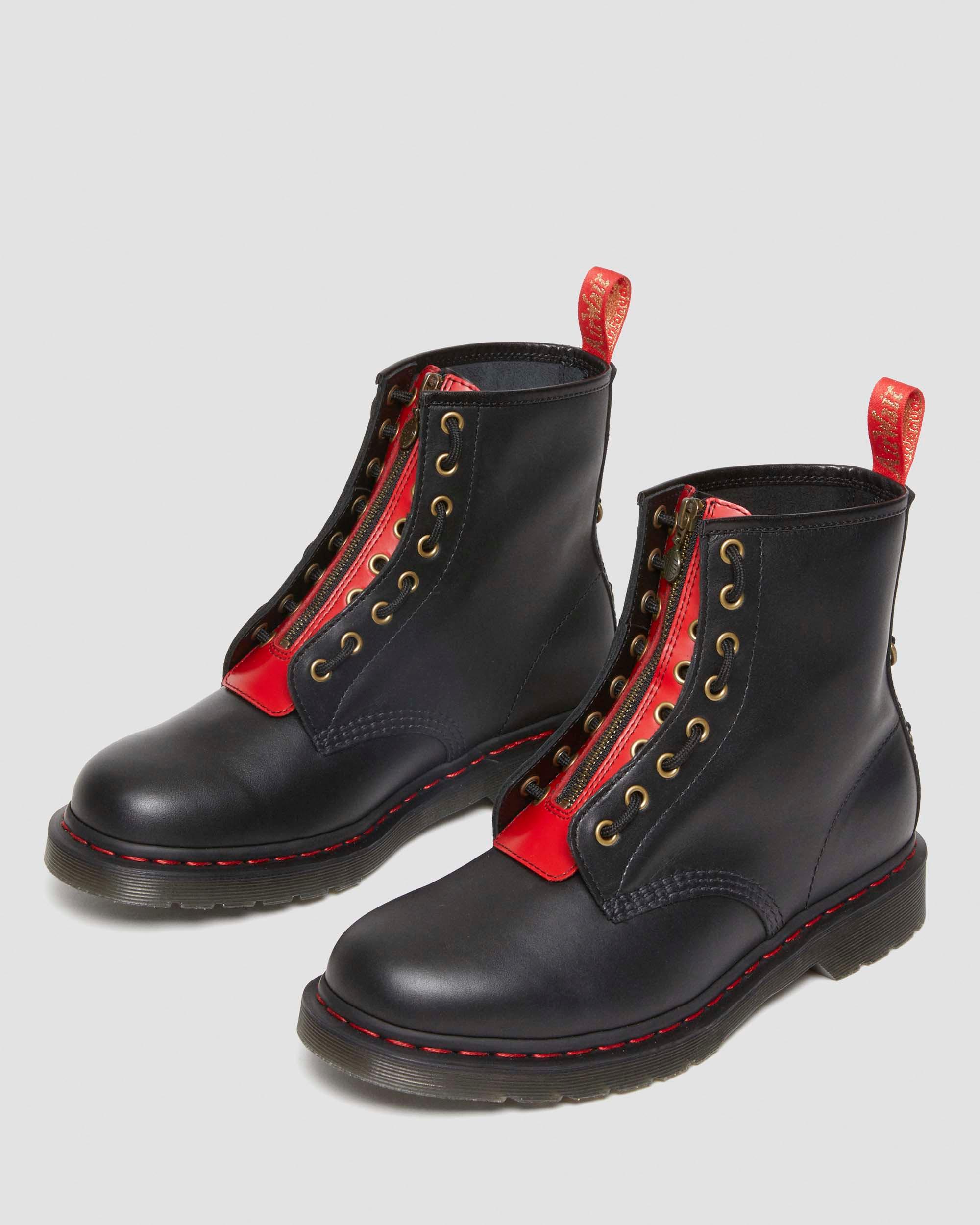 1460 Year of The Rabbit Leather Lace Up Boots in BLACK+POPPY RED