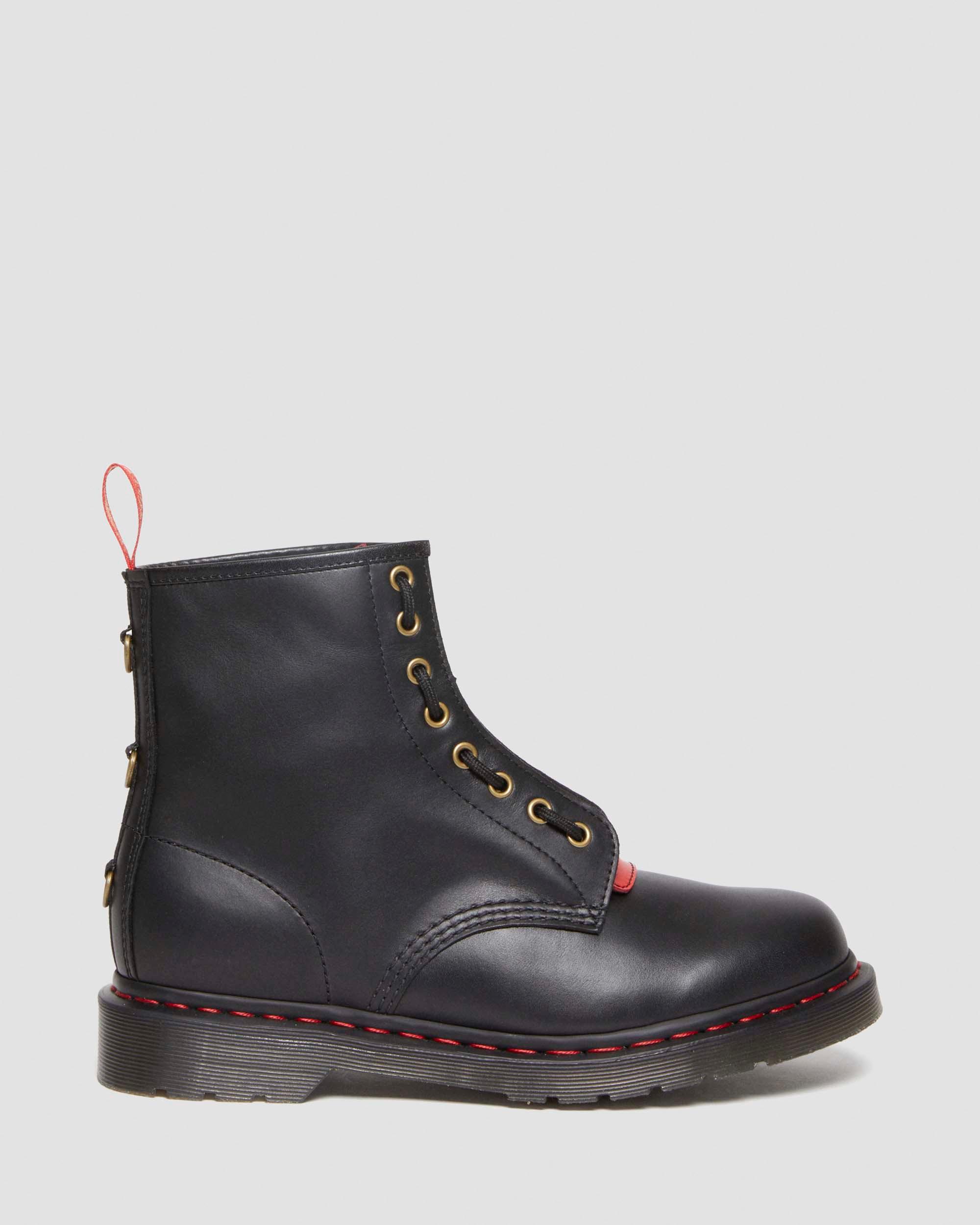 1460 Year of The Rabbit Leather Lace Up Boots in BLACK+POPPY RED