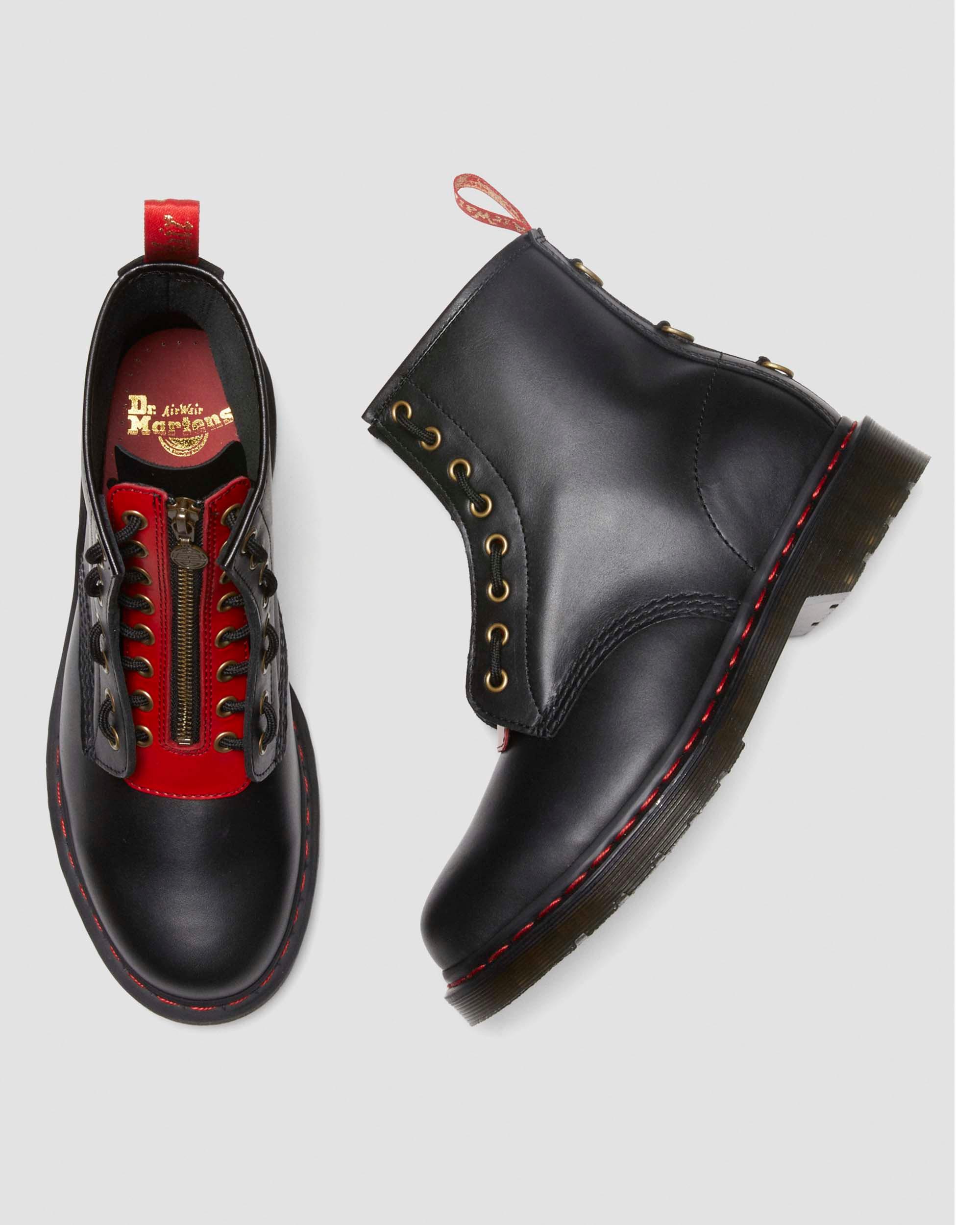 1460 Year of The Rabbit Leather Lace Up Boots in BLACK+POPPY RED